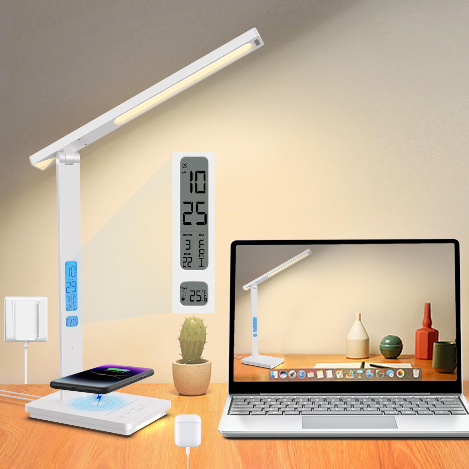 10 In 1 Smart Desk Lamp Led, Desk Light For Colleage Drom Room Office, Eye-Caring Table Lamp With Night Light, Lamp For Desk With 10W Wireless Charger, Dimmable Touch Lamp, Birthday Gifts For Women