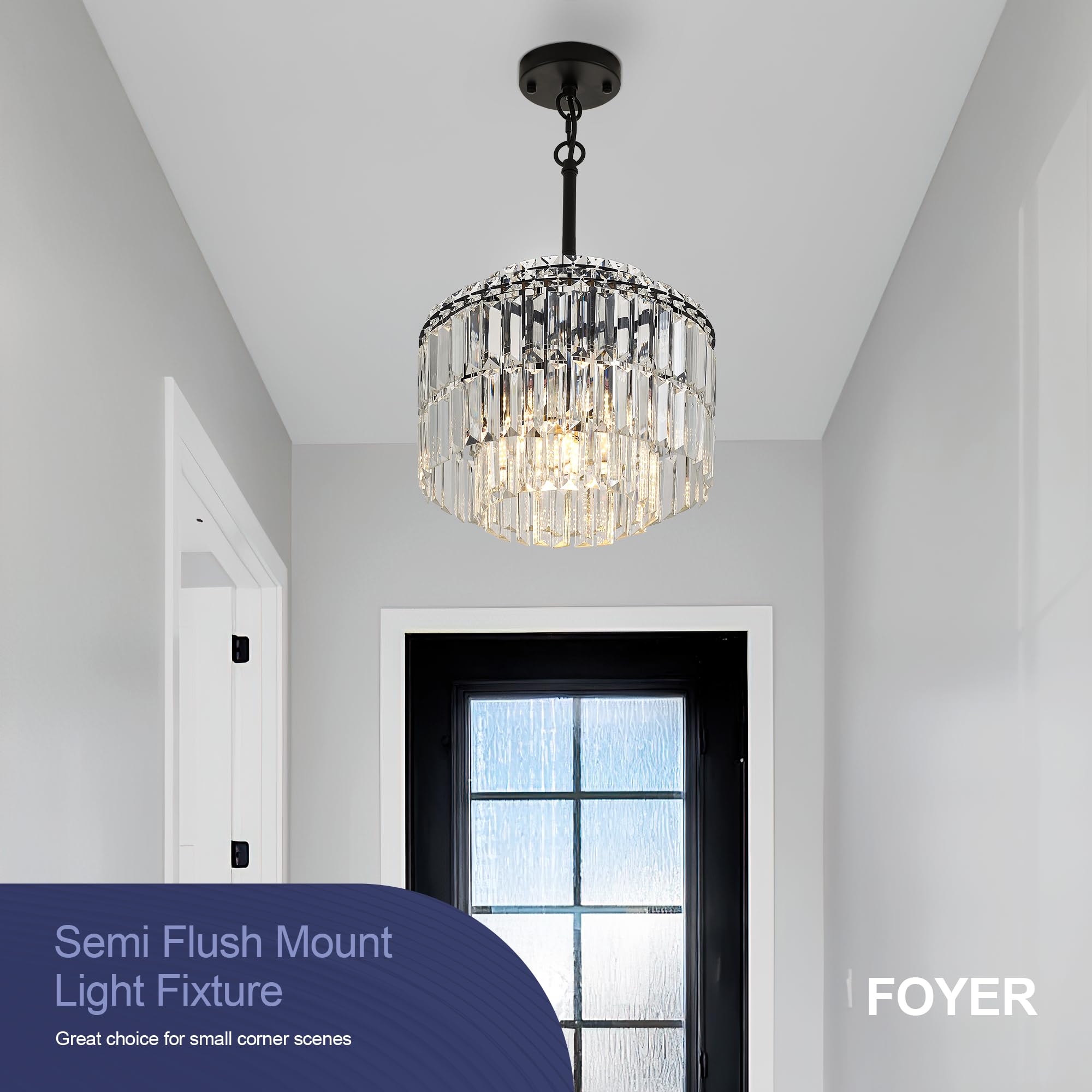 Lighceac Modern 12.8 Black Crystal Chandelier Ceiling Light Fixtures For Dining Room stylish Glam 4-Light Crystal Chandeliers Lighting For Bedroom Entryway Hallway Living Room Kitchen Island Foyer