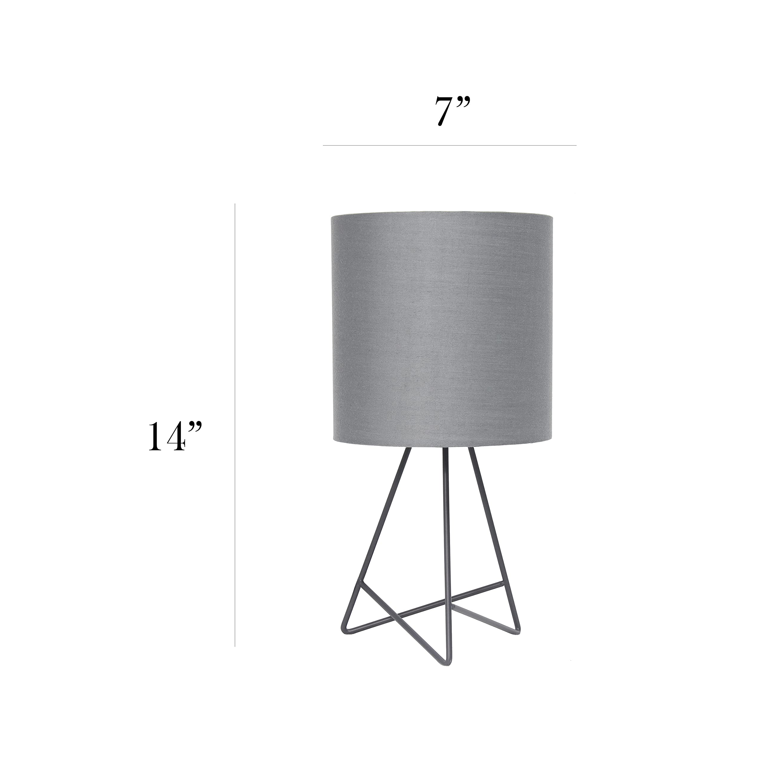 Simple Designs Lt2066-Gog 14 '' Down To The Wire Metal Table Lamp With Fabric Shade, Gray With Gray Shade (Pack Of 8)
