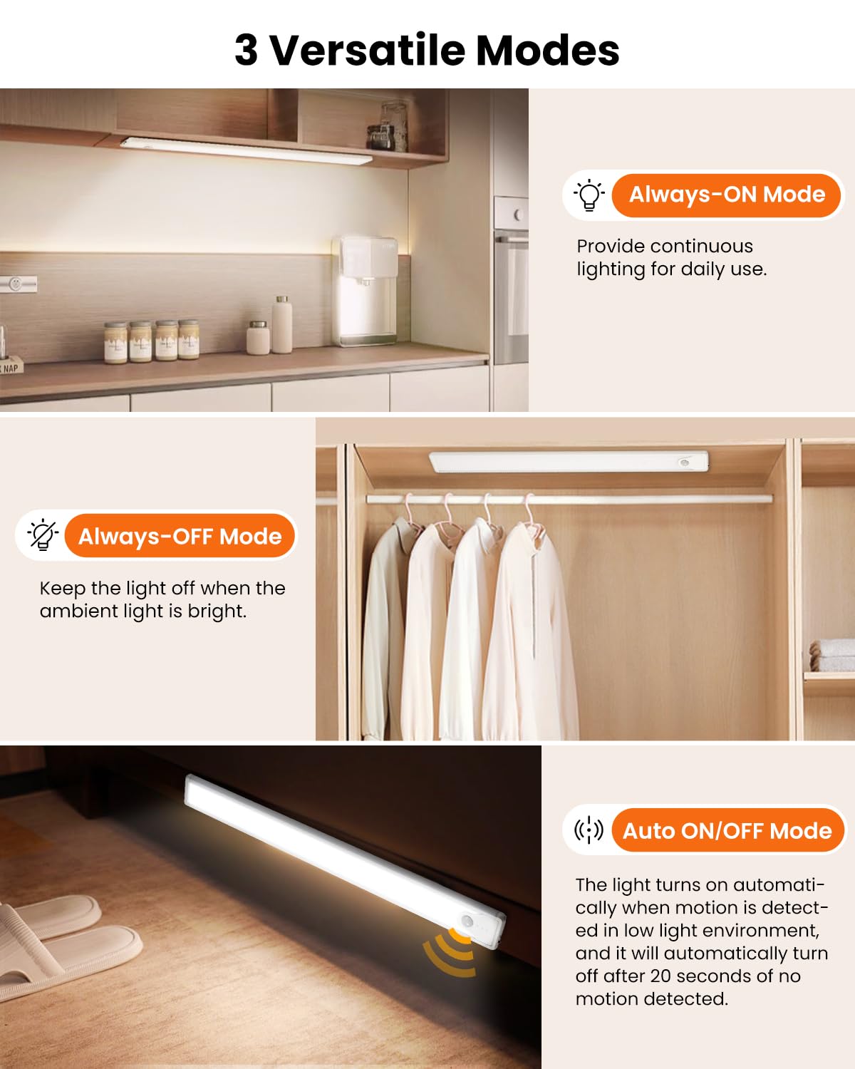 16 Inch Under Cabinet Lights, 83 Led Rechargeable Magnetic Motion Sensor Light Indoor, Brightness Dimmable 6500K Stepless Dimmin