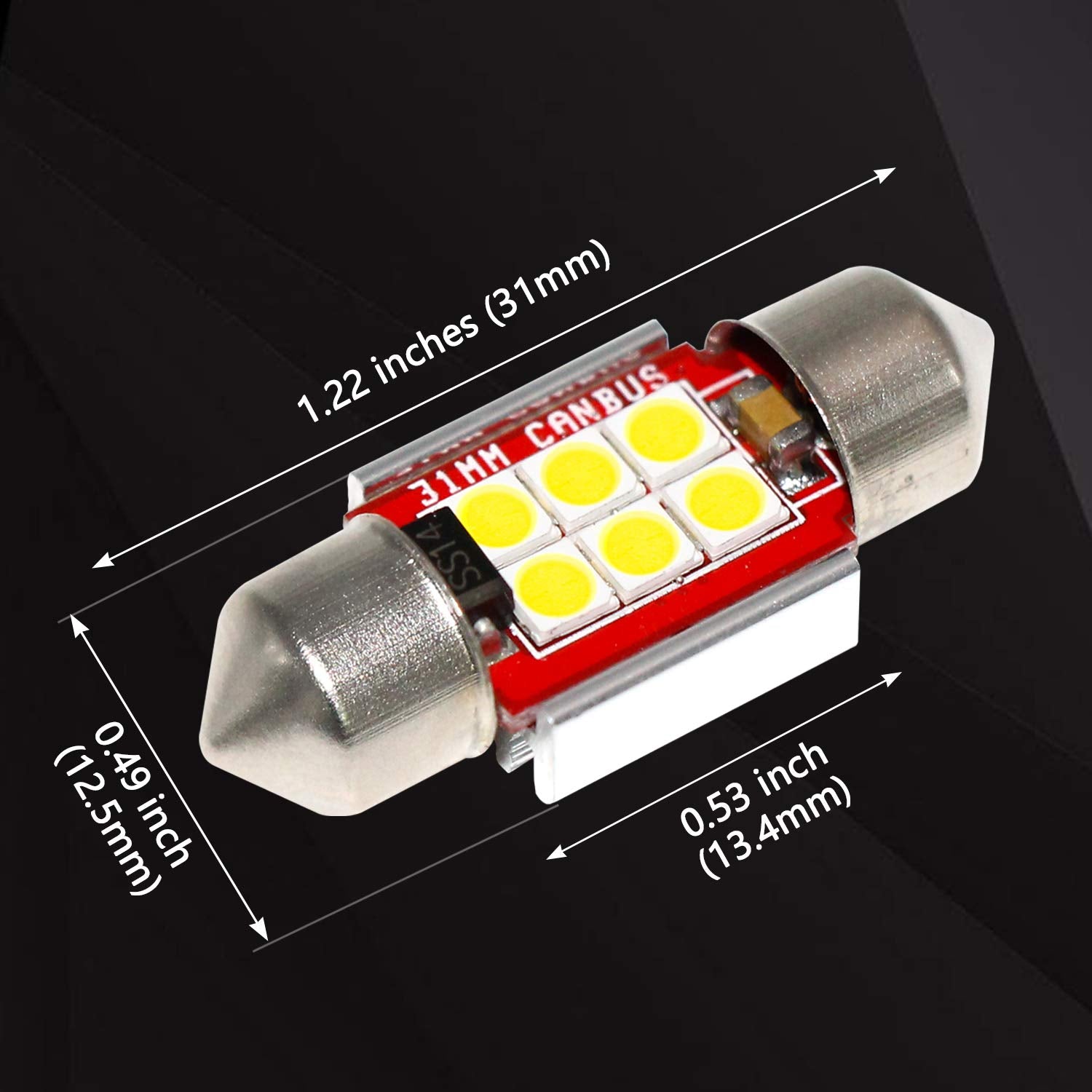 Phinlion Super Bright De3175 Led White Bulb 500 Lumens 3030 6-Smd Festoon 1.25'' 31Mm De3021 De3022 Miniature Led Bulbs For Car