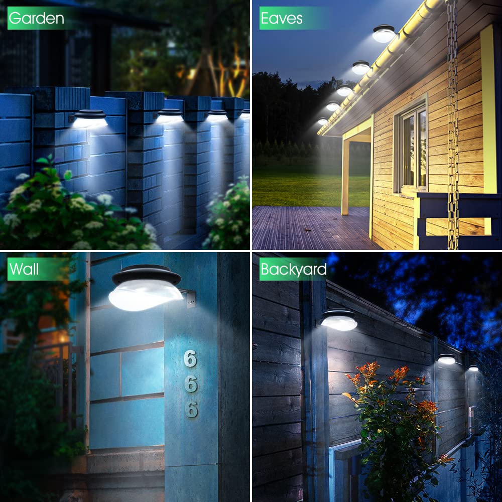 DBF Solar Gutter Lights - 9 LED Waterproof Outdoor Lights, Dark Sensing, Auto On/Off, 6 Pack, Cool White, Model DBF-FD-WH-02