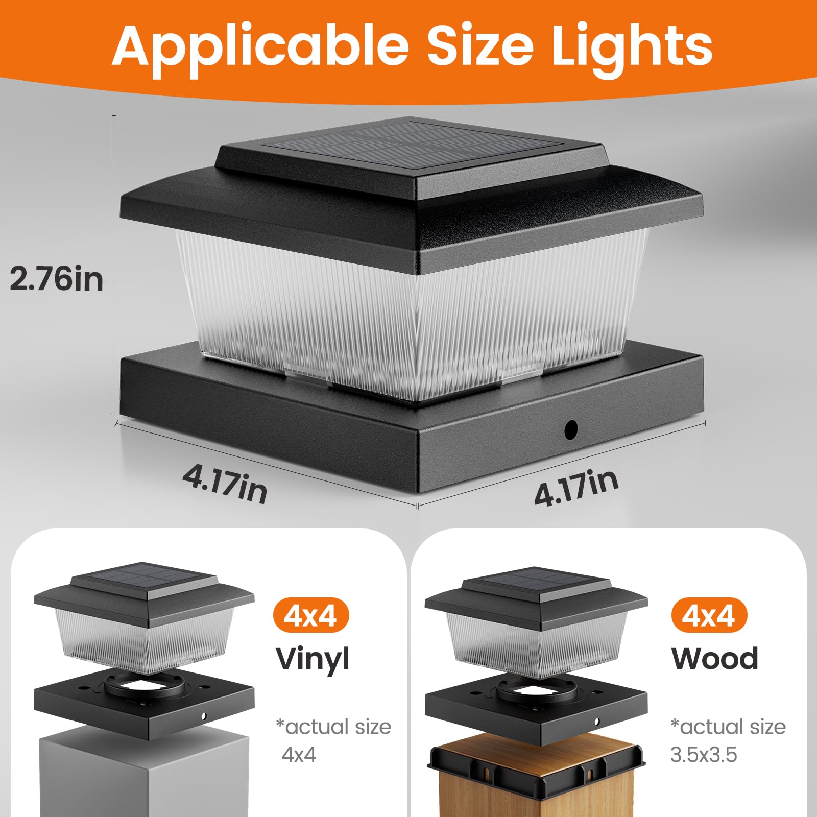 Aponuo Fence Post Solar Lights, Warm White & Flickering Flame Modes, Waterproof Led Fence Post Lights For 4X4 Wood Vinyl Posts,