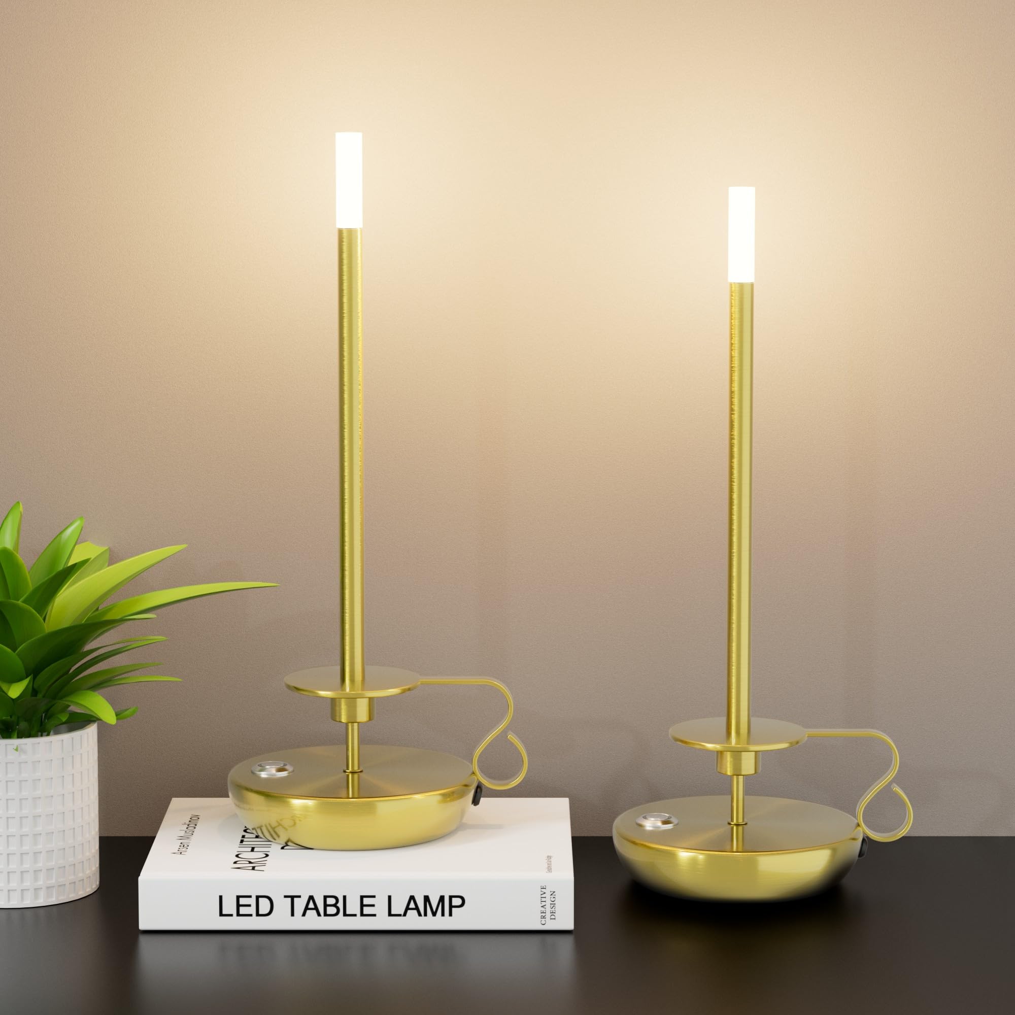 irotine 2 Pack Cordless LED Table Lamp, Battery Powered Stepless Dimmable Rechargeable Table Lamp for Dinner/Dining/Bedroom/Bar/