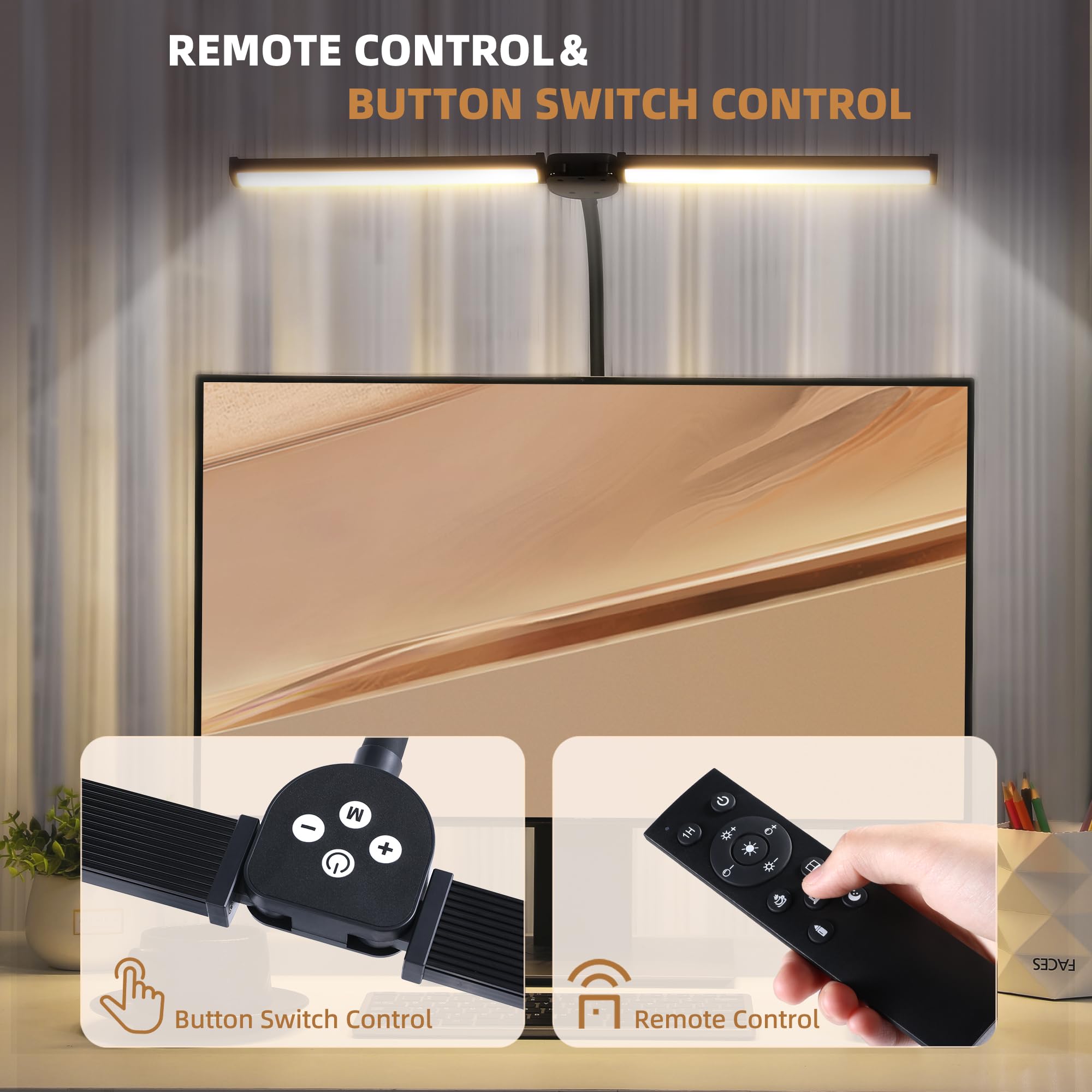 Led Desk Lamp For Home Office, Eye-Care Architect Light With Clamp, Smart Double Head Computer Monitor Table Clip Lamp, Adjustab