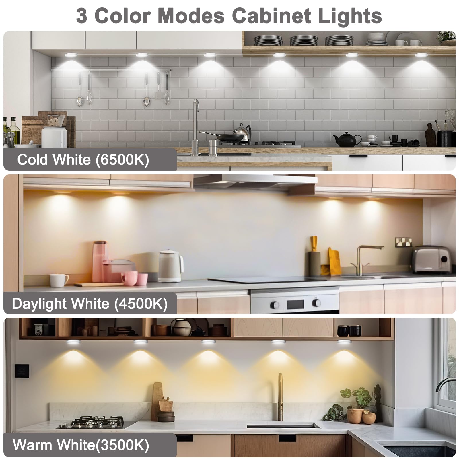 Daymeet Under Cabinet Lights Adjustable Brightness 3 Color Remote Control 9.8ft Polycarbonate Model XRCFDLY-1