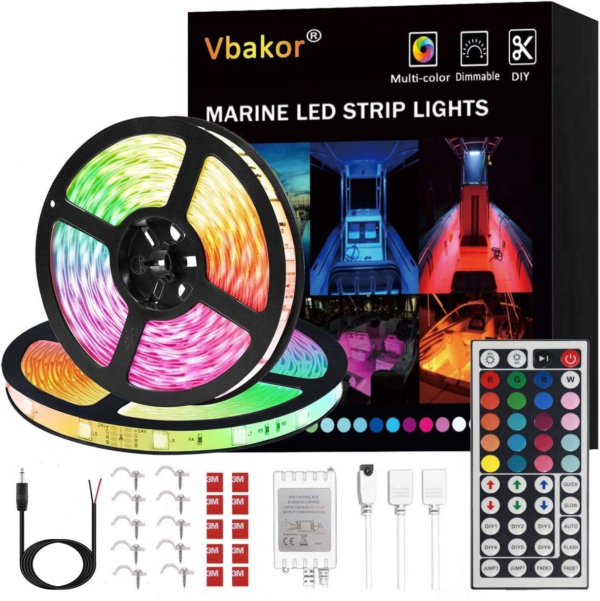Vbakor Boat LED Strip Lights, 33FT Waterproof RGB Silicone Marine Lighting, Model VB2864895, for Pontoon & Yacht