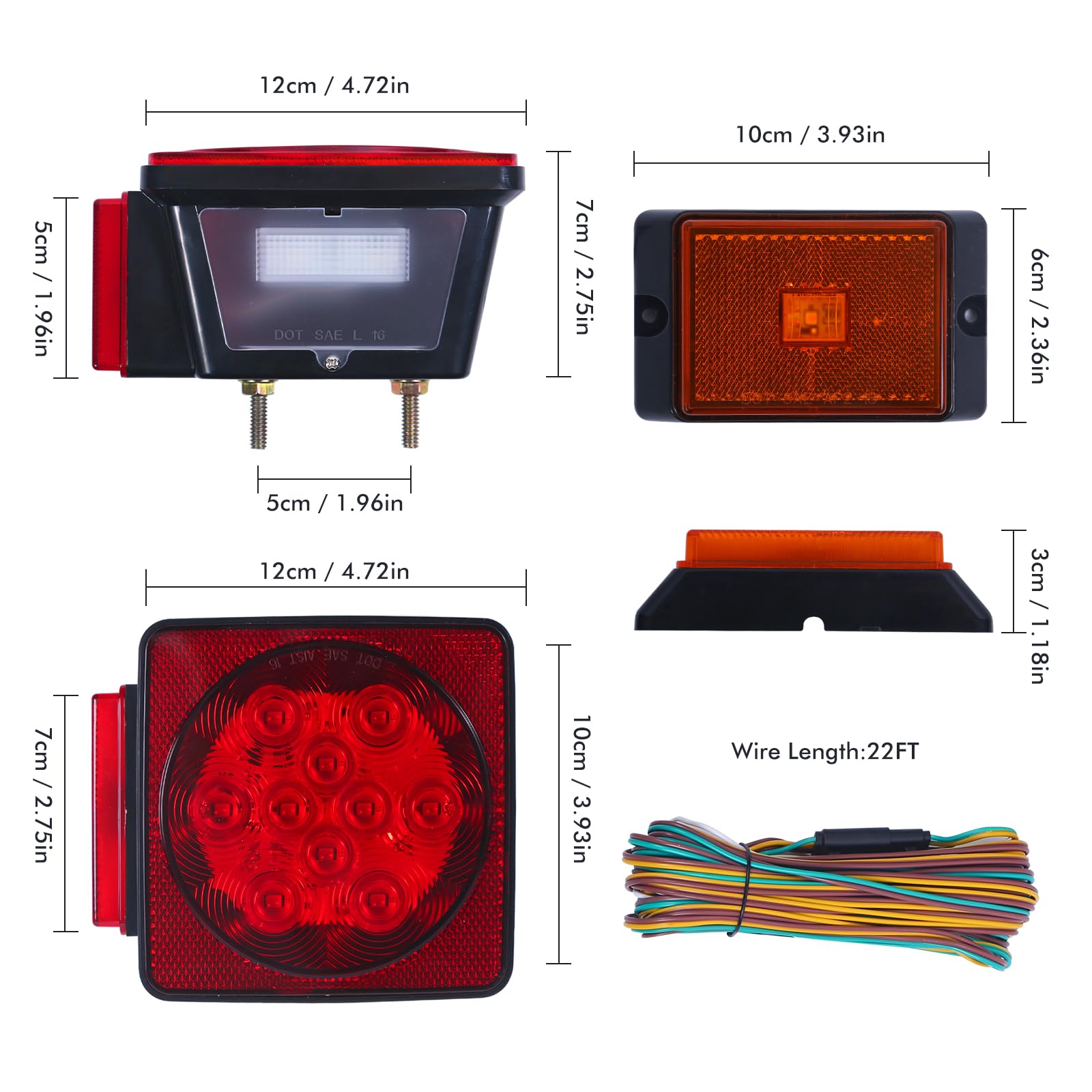 MAXXHAUL 70205 LED Trailer Light Kit - Waterproof Submersible for Trailers, Boats, RVs, Snowmobiles - Red, 12V, Left & Right