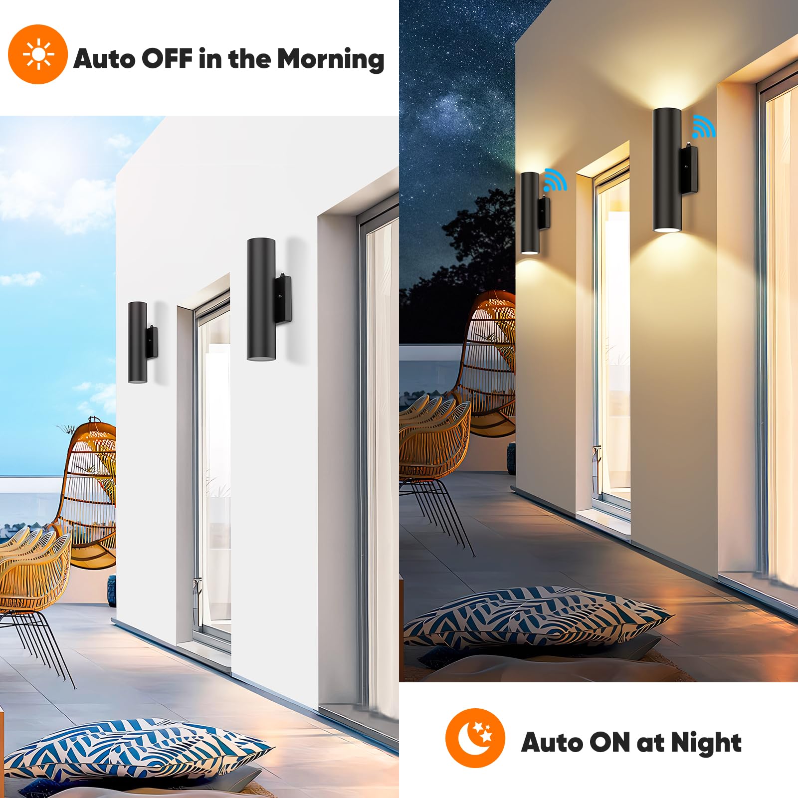 2-Pack Dusk To Dawn Led Outdoor Lighting, 12W Modern Outdoor Wall Light Fixtures, 2700K Porch Lights Wall Mount, Black Exterior