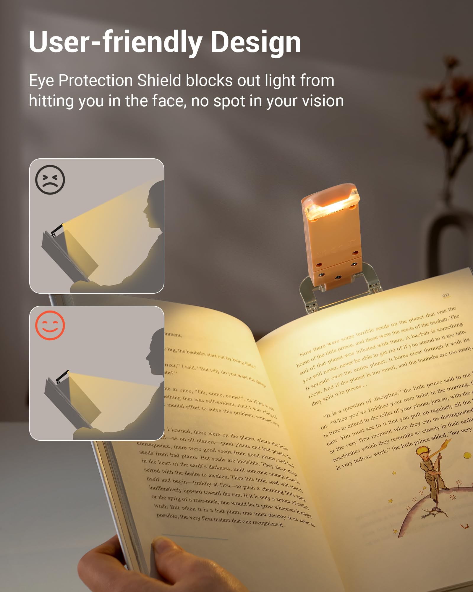DEWENWILS USB Rechargeable Book Reading Light, LED Clip-On, 4 Brightness Levels, Mocha
