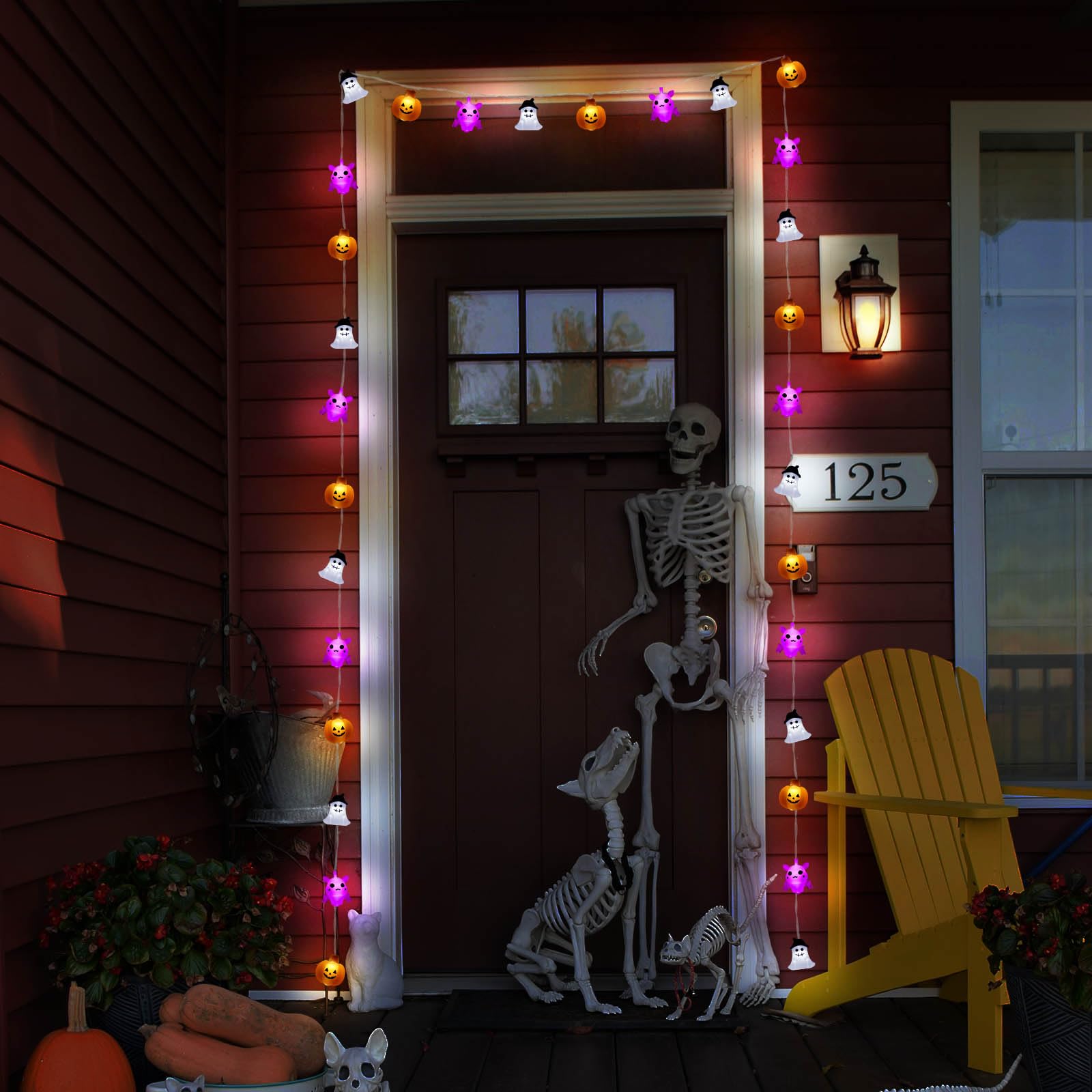 Halloween Lights Decorations, 16.4 Ft 30 Led Pumpkin Bat Ghost Spooky Battery Operated Cute Orange And Purple String Lights Cozy