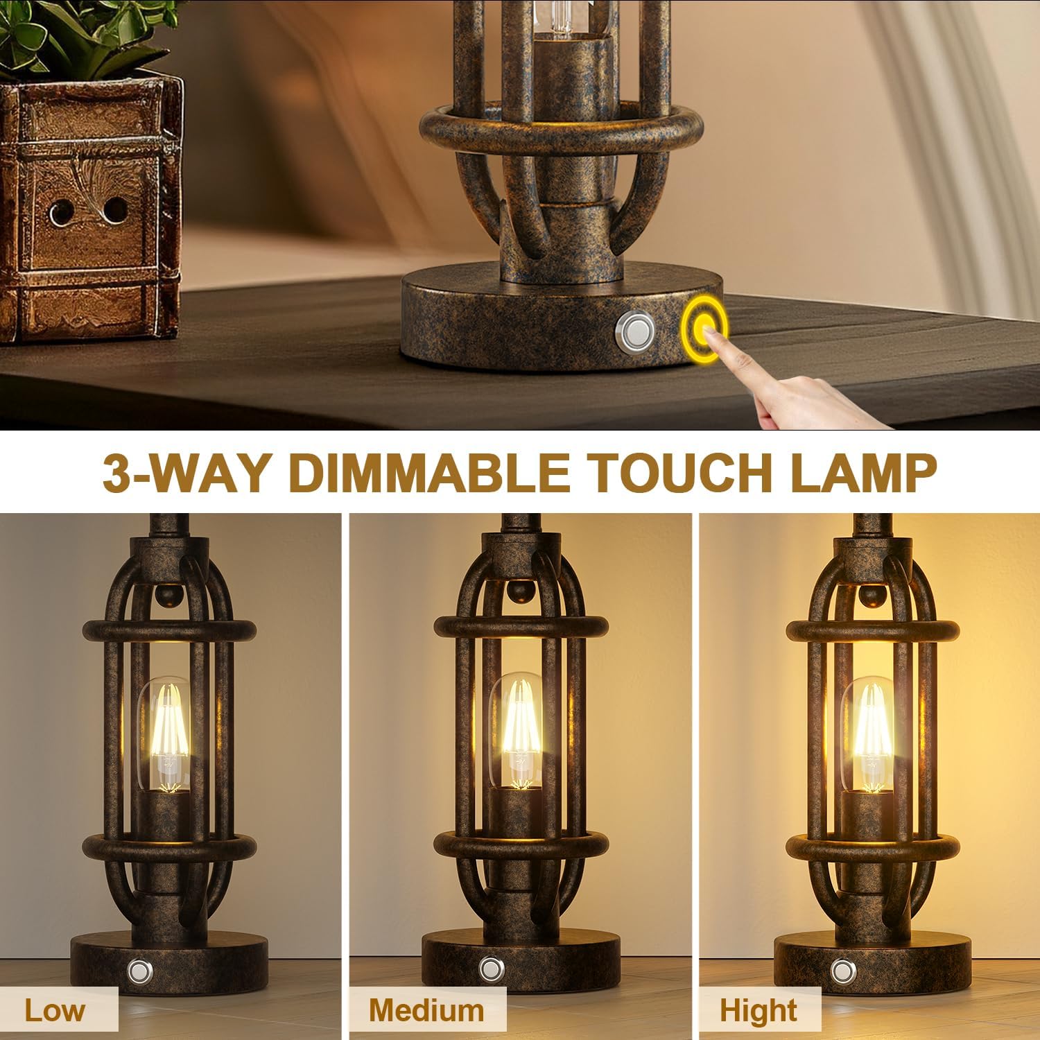 G-Safava 23.75'' Table Lamps Set Of 2 For Living Room Bedroom Industrial Farmhouse Metal Touch Lamps With Usb A+C Ports, Night L