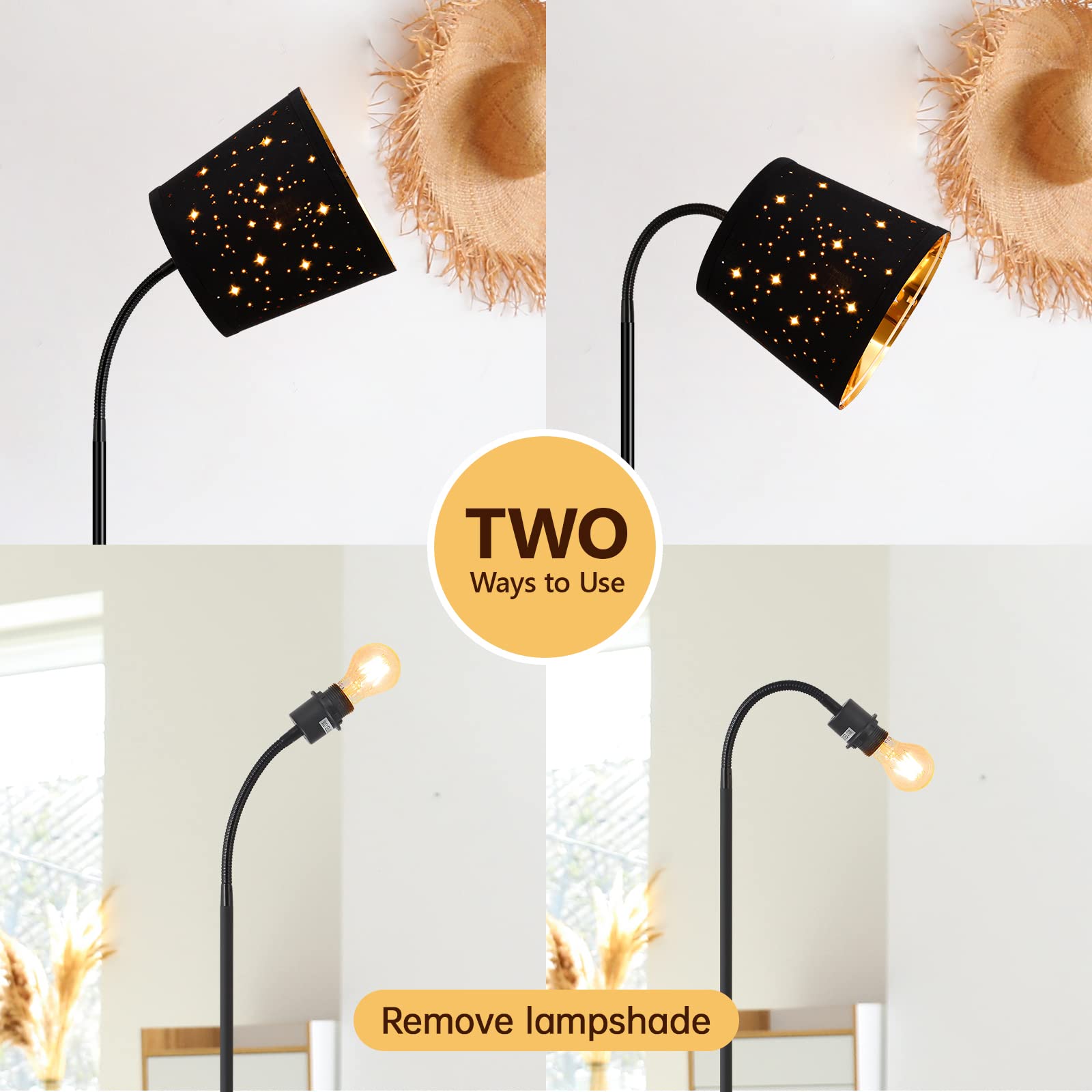 AUQUEE LED Floor Lamp, Adjustable Gooseneck, Metal, Star Shade, Modern Reading Light, 6W Bulb Included