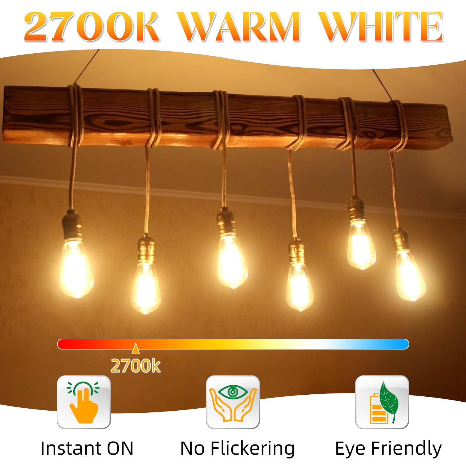GvvooHome E26 LED Edison Bulbs, 60W Equivalent, 2700K Warm White, Clear Glass, ST58, 6 Pack