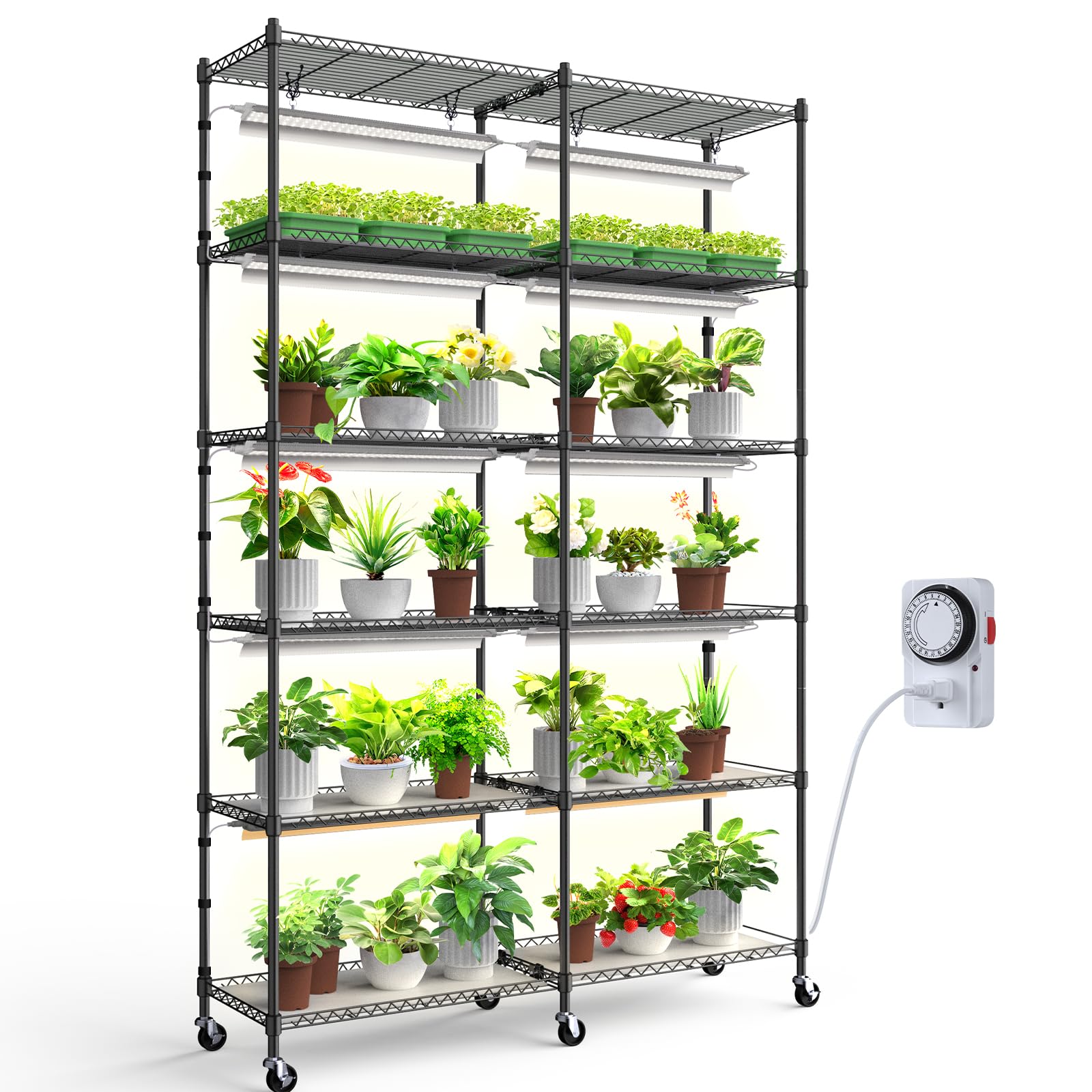 Barrina CX1 5-Tier Metal Plant Stand with 20W Grow Lights, 47x13.8x70.9IN, 5000K Full Spectrum for Indoor Plants