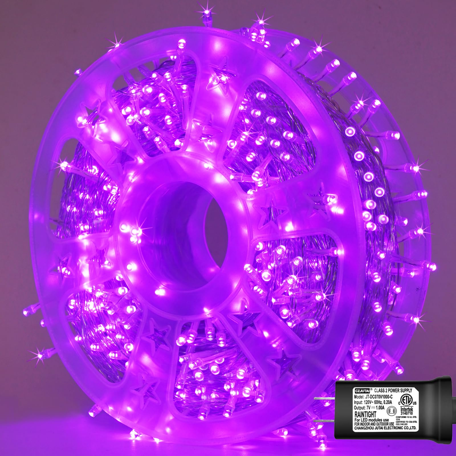 YEGUO 165ft 500 LED Purple Christmas Lights Outdoor Waterproof, Clear Wire String Light Indoor, 8 Modes Plug in with Timer Memor