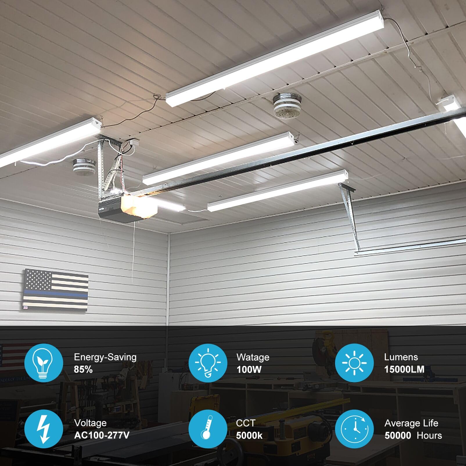 Lightdot 4Ft 100W Linkable Led Shop Light, 15000Lm, 5000K, Garage Light,