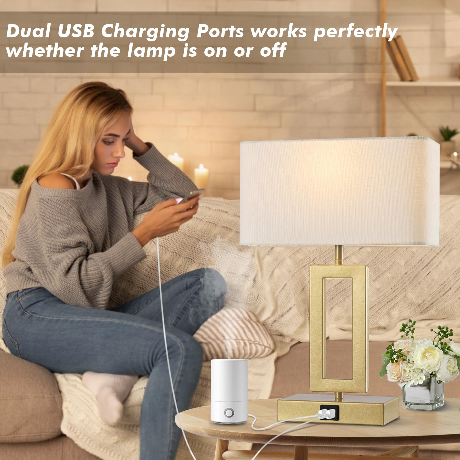 gernehop Gold Table Lamps Set of 2, 3-Way Dimmable Touch Control, 16Inch White & Gold, Includes LED Bulbs, Model T1002-GD-W