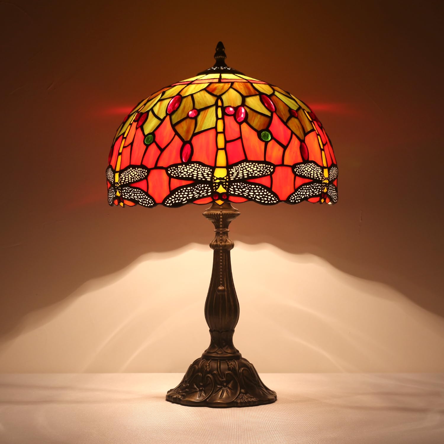 TFNALNB Tiffany Lamp,W12H19 Inch Stained Glass Table Lamp,Antique Desk Light,Art Decor Table Lamp(Dragonfly)