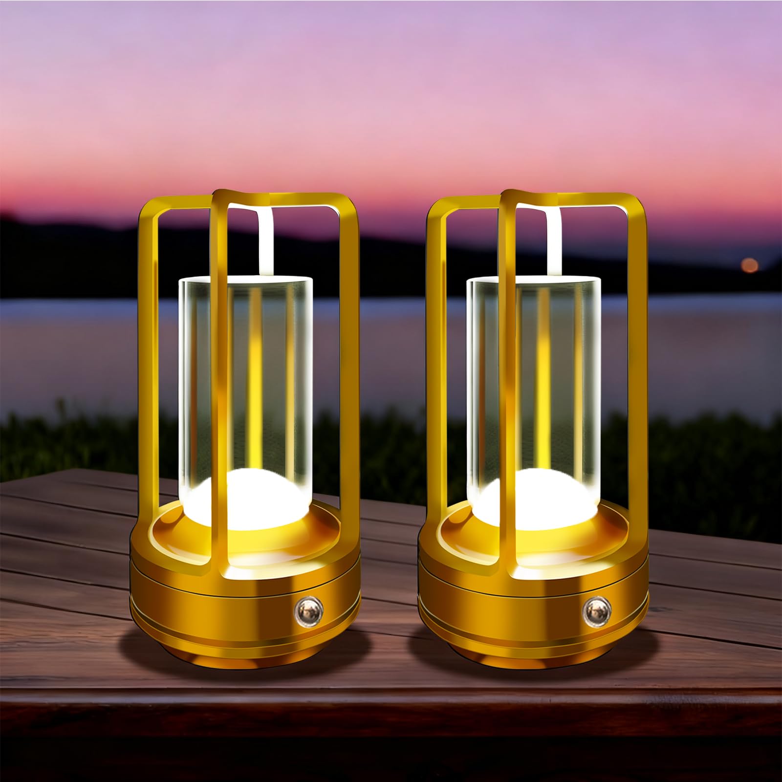 Set of 2 Cordless Table Lamps, LED Rechargeable Table Lamp with 3 Color Stepless Dimmable, Outdoor Table lamp for Patio/ Camping