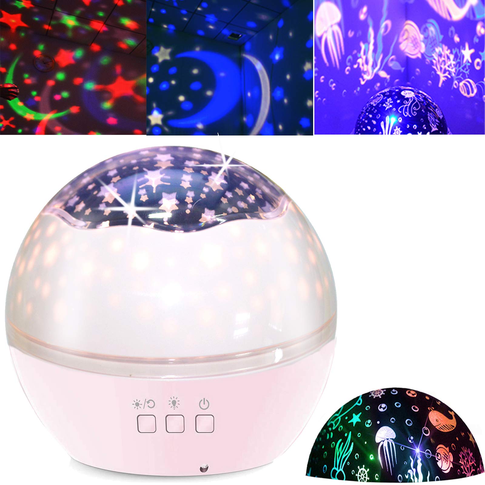 Topepop Star Projector Night Light - Pink 360° Rotating Ocean & Starry Sky Lamp For Kids
