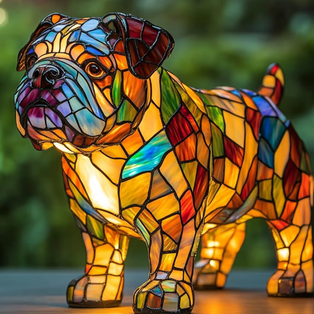 English Bulldog Lamp, Dog Series Art Night Light, Corgi Lamp, Stained Resin French Bulldog Tabletop Night Light, Warm Ambient Gl