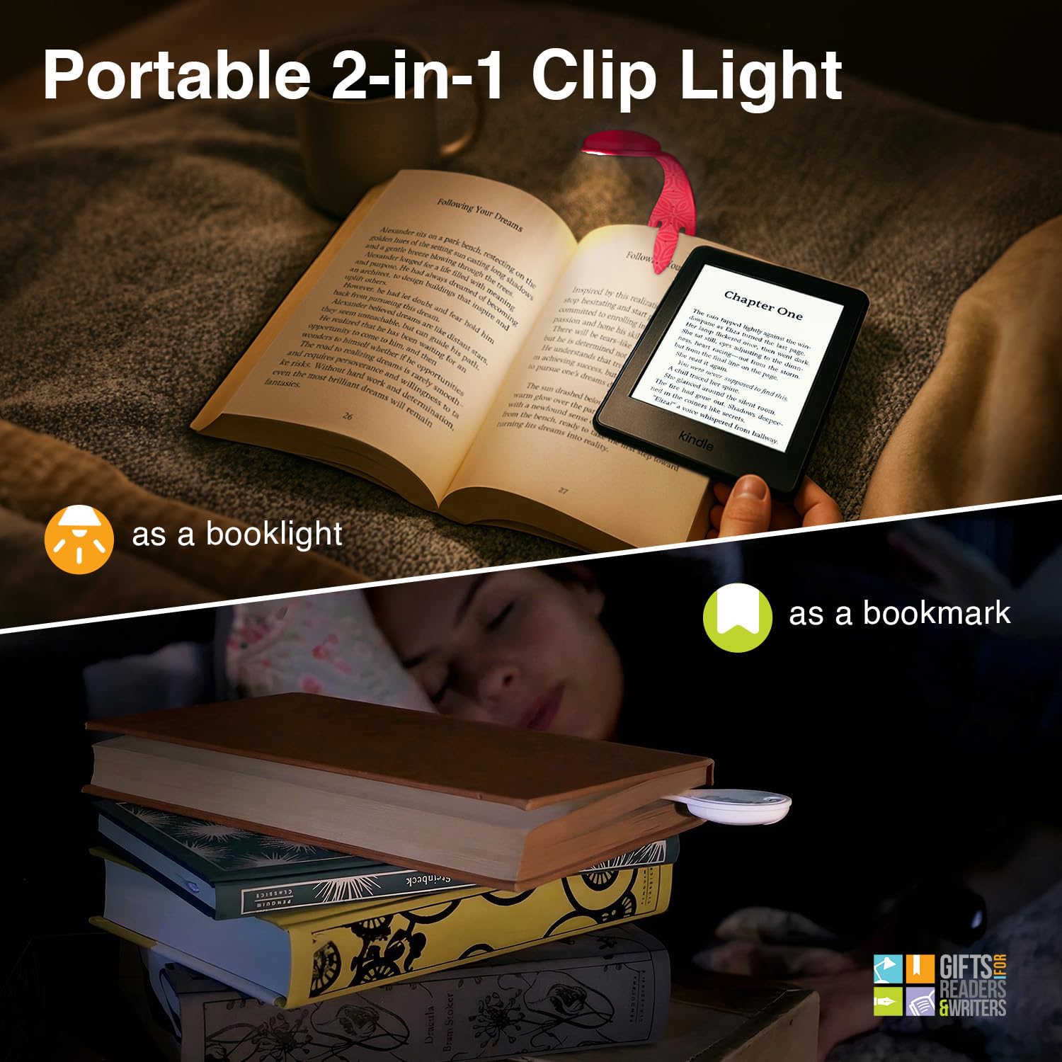 Gifts for Readers & Writers Flexilight Bookmark Light | LED Clip-On Reading Lamp | Battery Operated | Llama Color