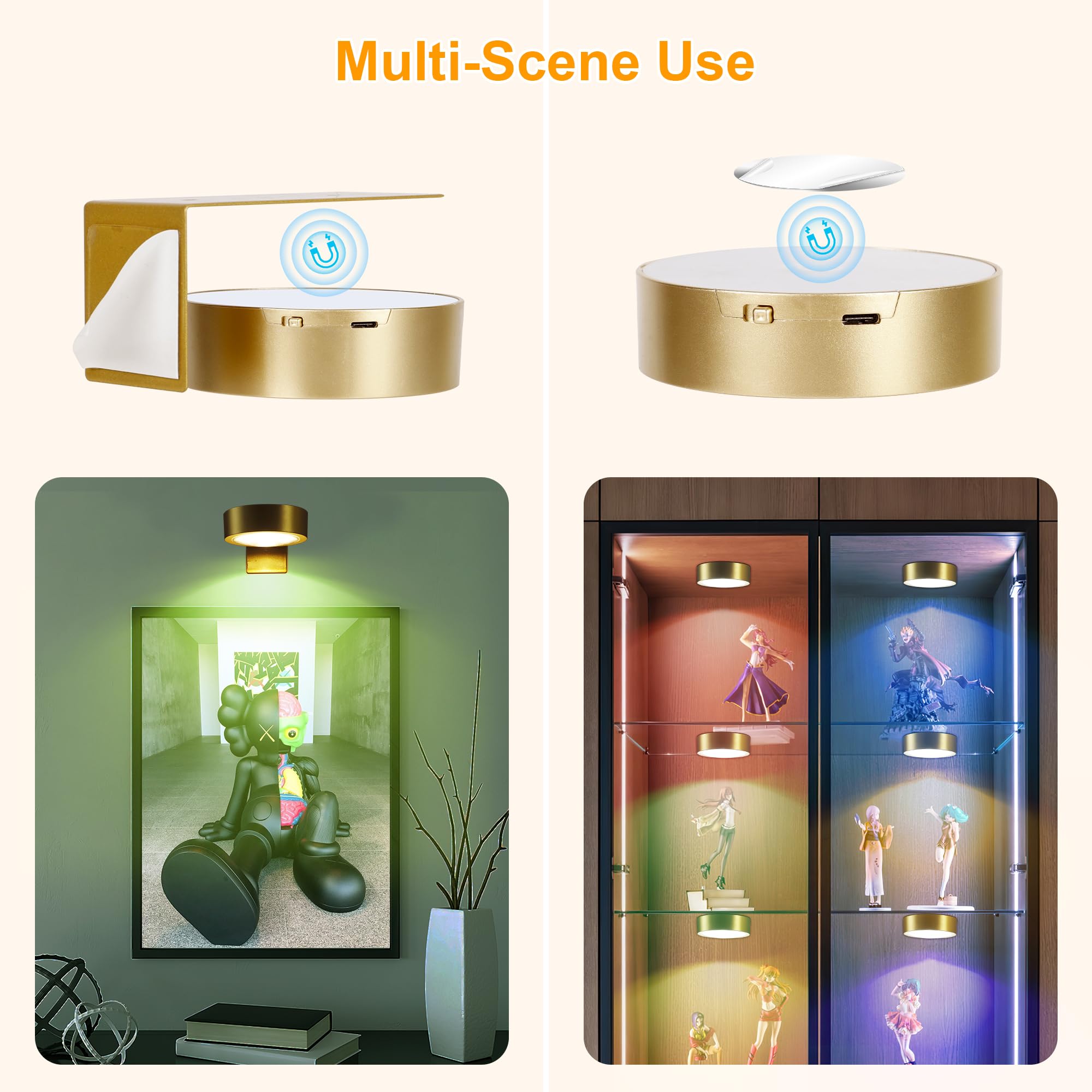 3-Pack Picture Lights For Wall, 13 Rgb Color Changing Led Art Display Light With Rechargeable Battery Operated, Magnetic Paintin