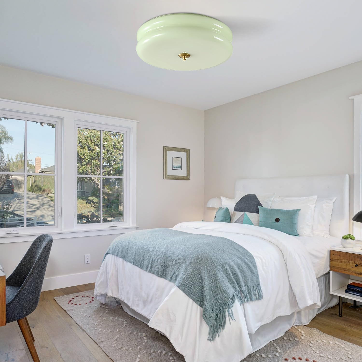 Kco Lighting Mid Century Modern Led Flush Mount Ceiling Light Mint Green Glass Hallway Ceiling Light Nordic Vintage Round Semi F