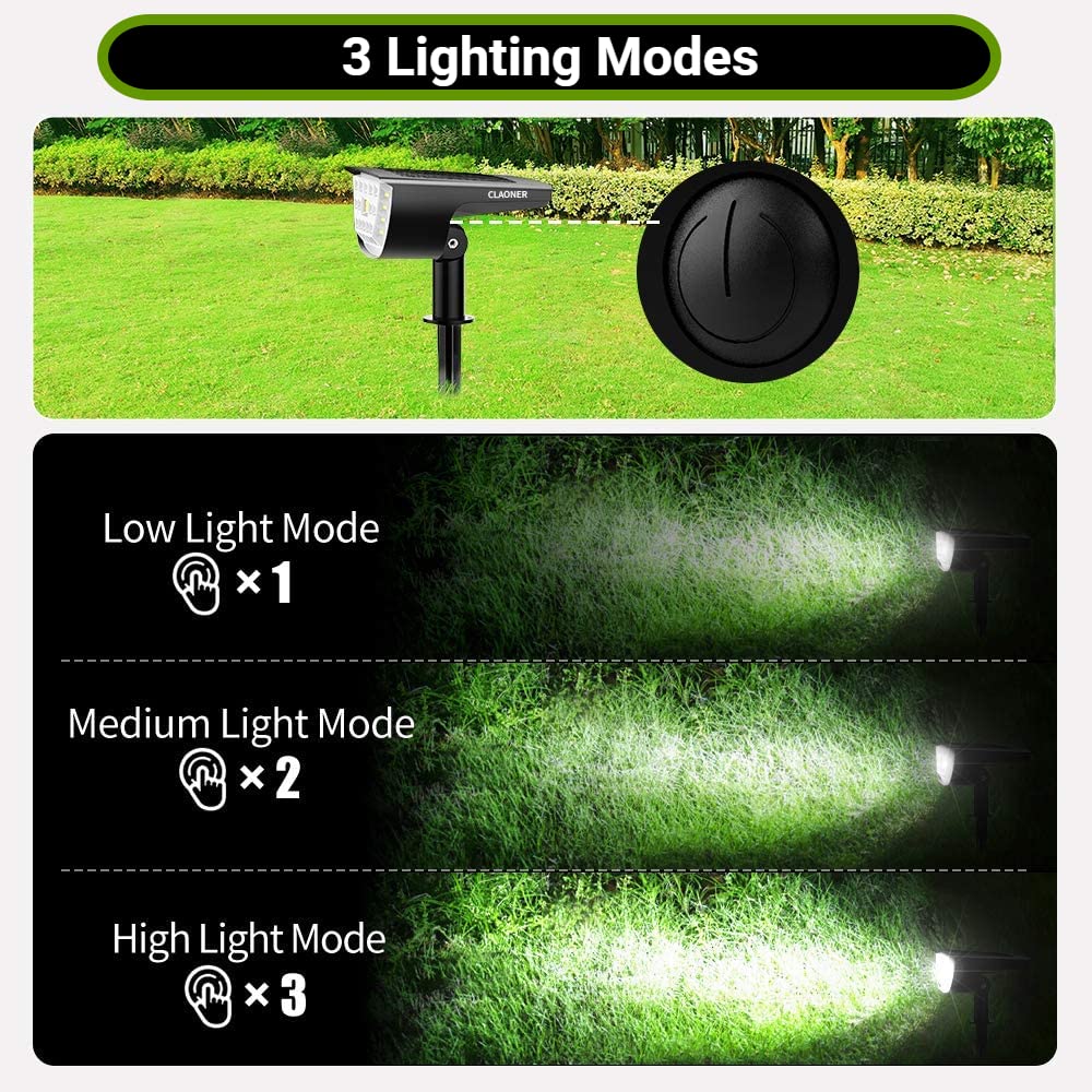 CLAONER Solar Spot Lights - 32 LED, 3 Lighting Modes, IP65 Waterproof, 2 Pack, Cold White, High-impact ABS Plastic