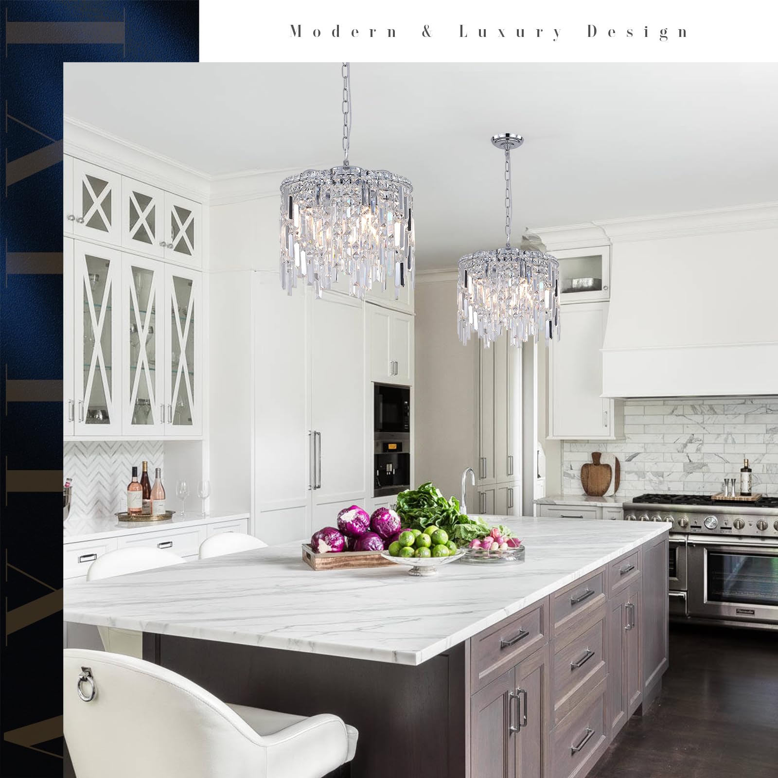 Chrome Crystal Chandelier Small Crystal Pendant Light Fixture 16'' Raindrop Flush Mount Hanging Chandelier With Adjustable Chain