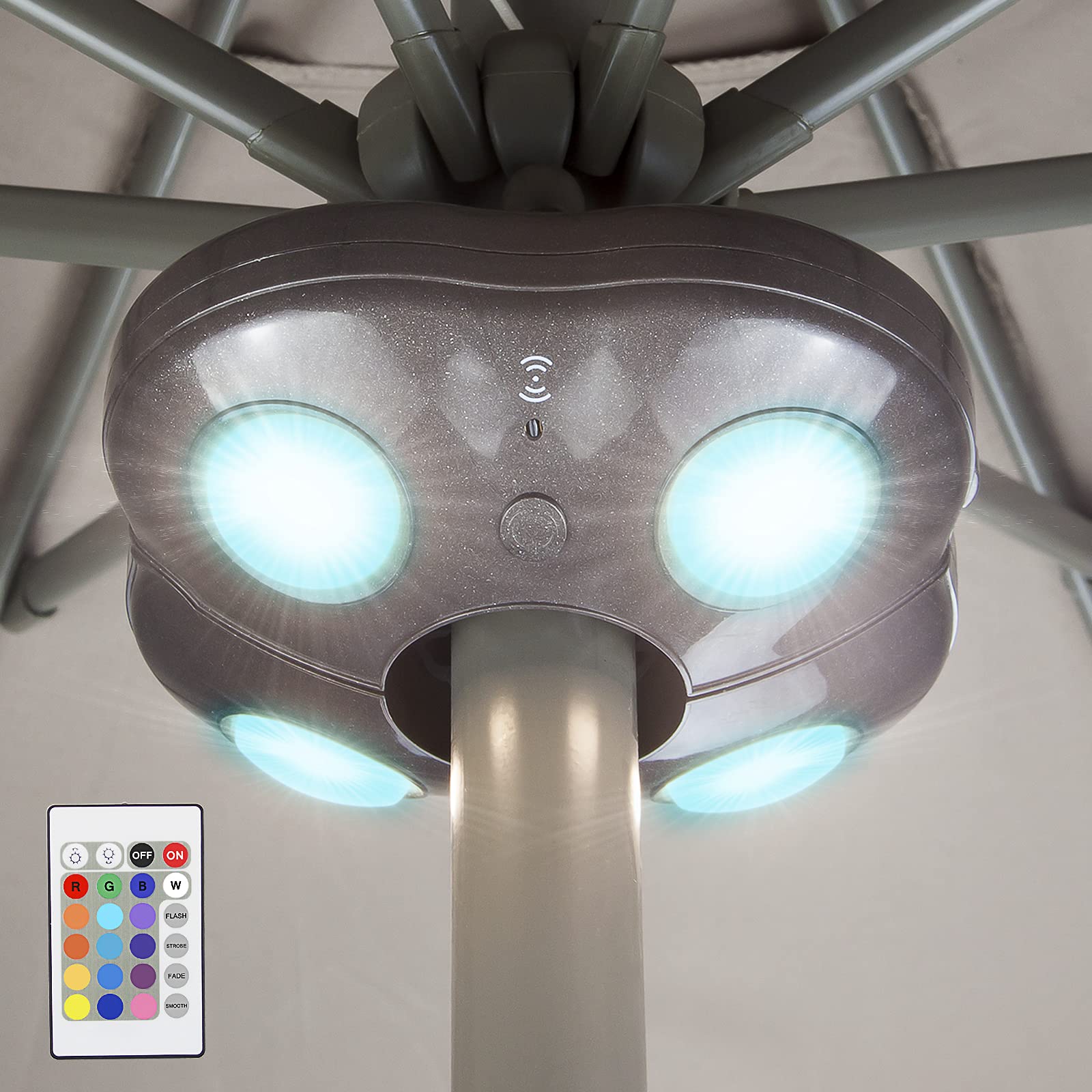 HONWELL Patio Umbrella Light, Wireless LED with Remote, 12 Color Changing, Brown, Model H1040IR-16C-1B