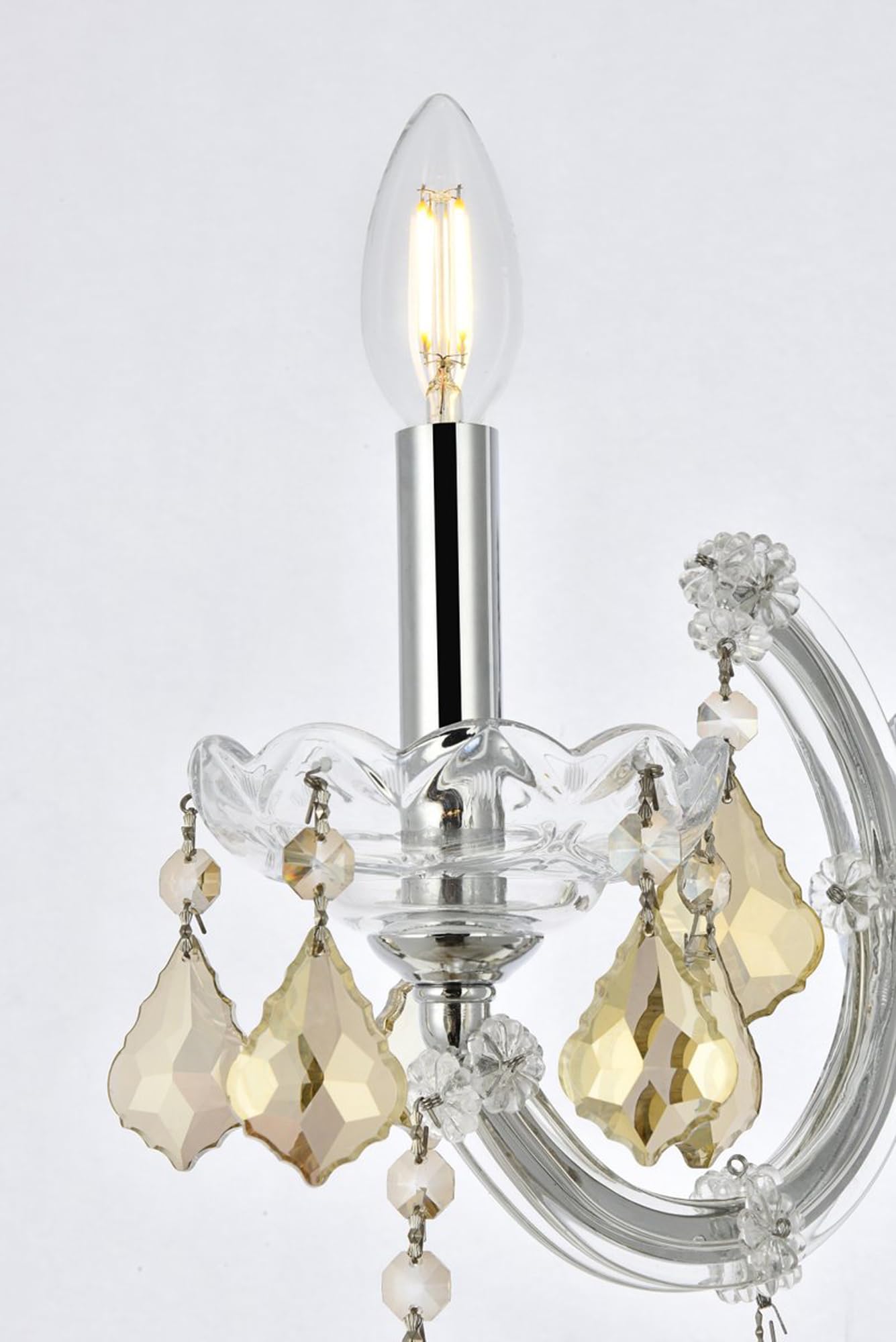 Elegant Lighting Maria Theresa 1-Light Wall Sconce, Chrome Finish with Golden Teak, 8in x 12in, Model 2800W1C-GT/RC, Crystal