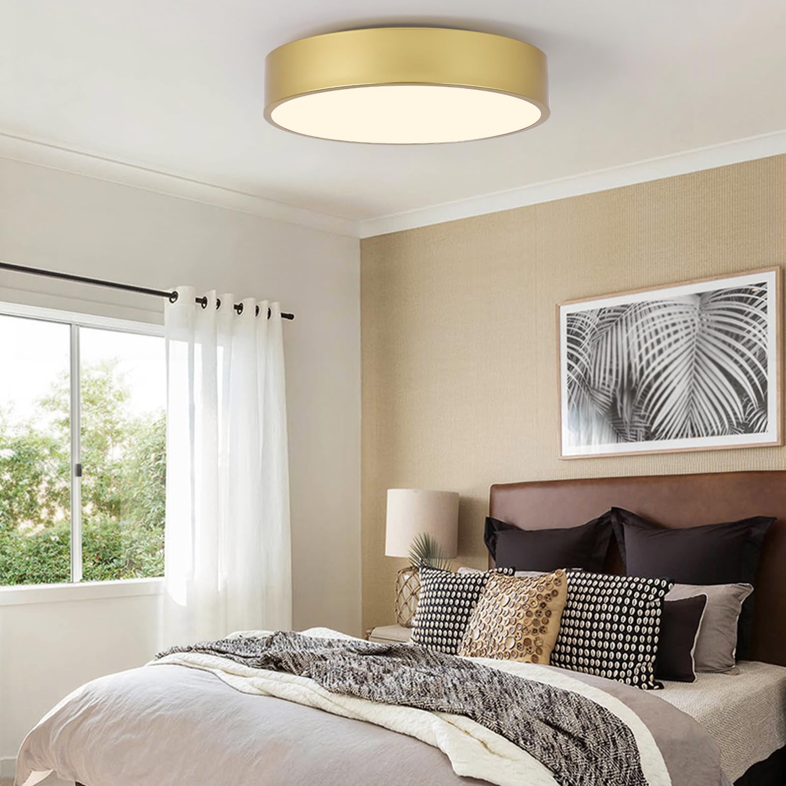 POLITAMP Modern Gold Flush Mount Ceiling Light, 3-Light Acrylic Shade, 15.8" for Hallway, Foyer, Bedroom, Kitchen