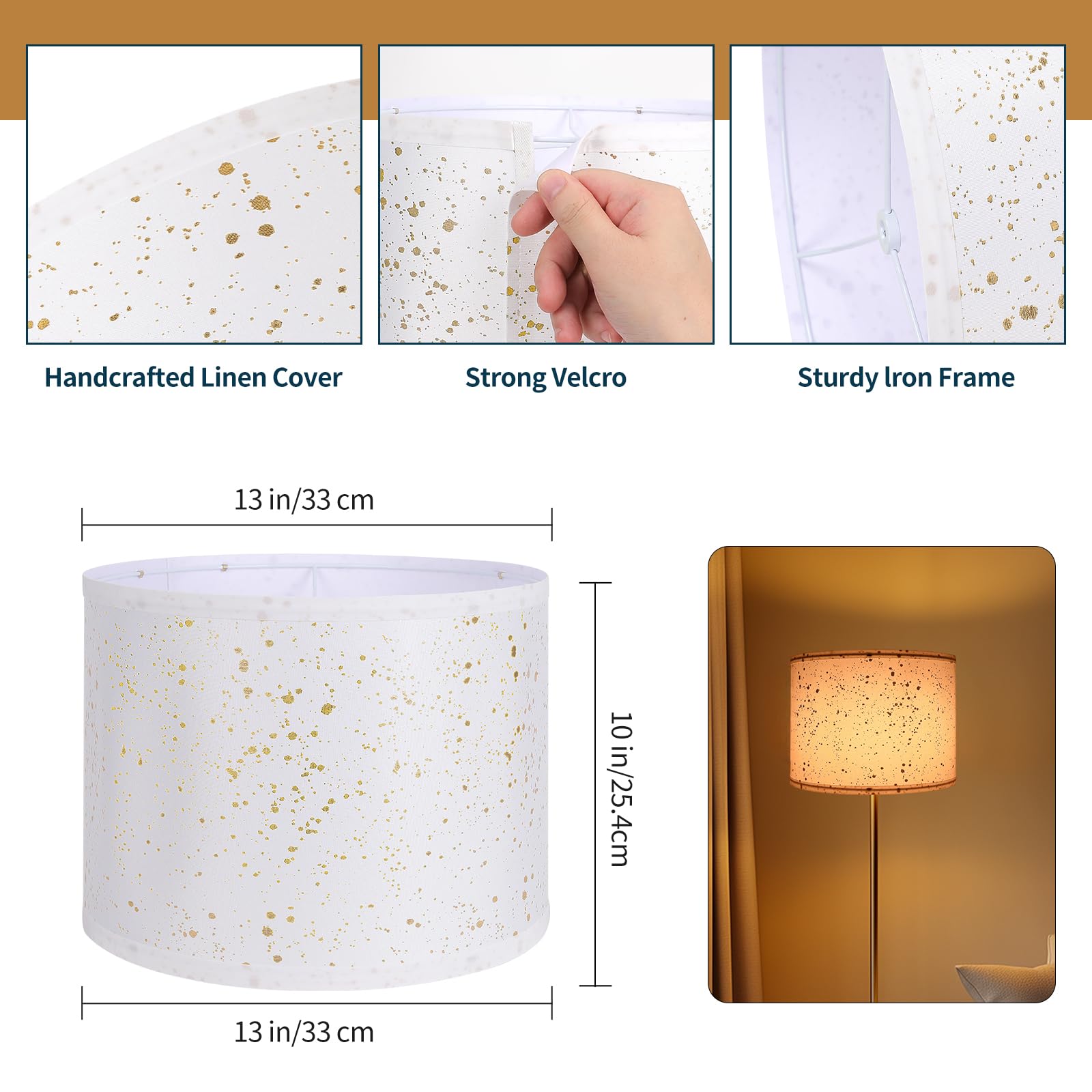 ALUCSET Drum Lampshades Set of 2, 13in x 13in x 10in, White Fabric, Modern Replacement Shades for Table Floor Lamp, Model LLA-S2416B