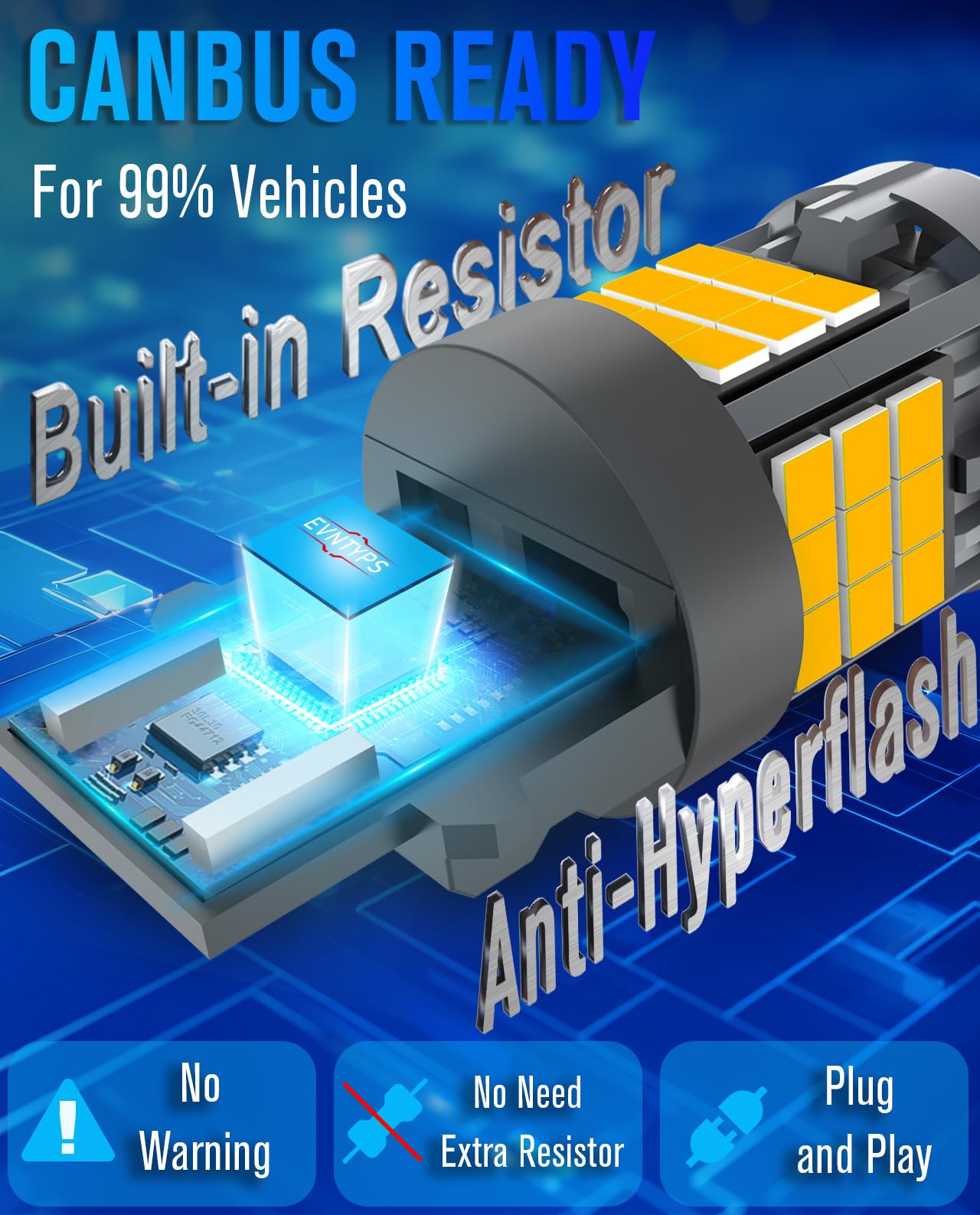 evntyps 3157 LED Turn Signal Bulb Anti Hyper Flash,3057 LED Bulbs With Built in Resistor,3156 LED Amber Yellow CANBUS Error Free