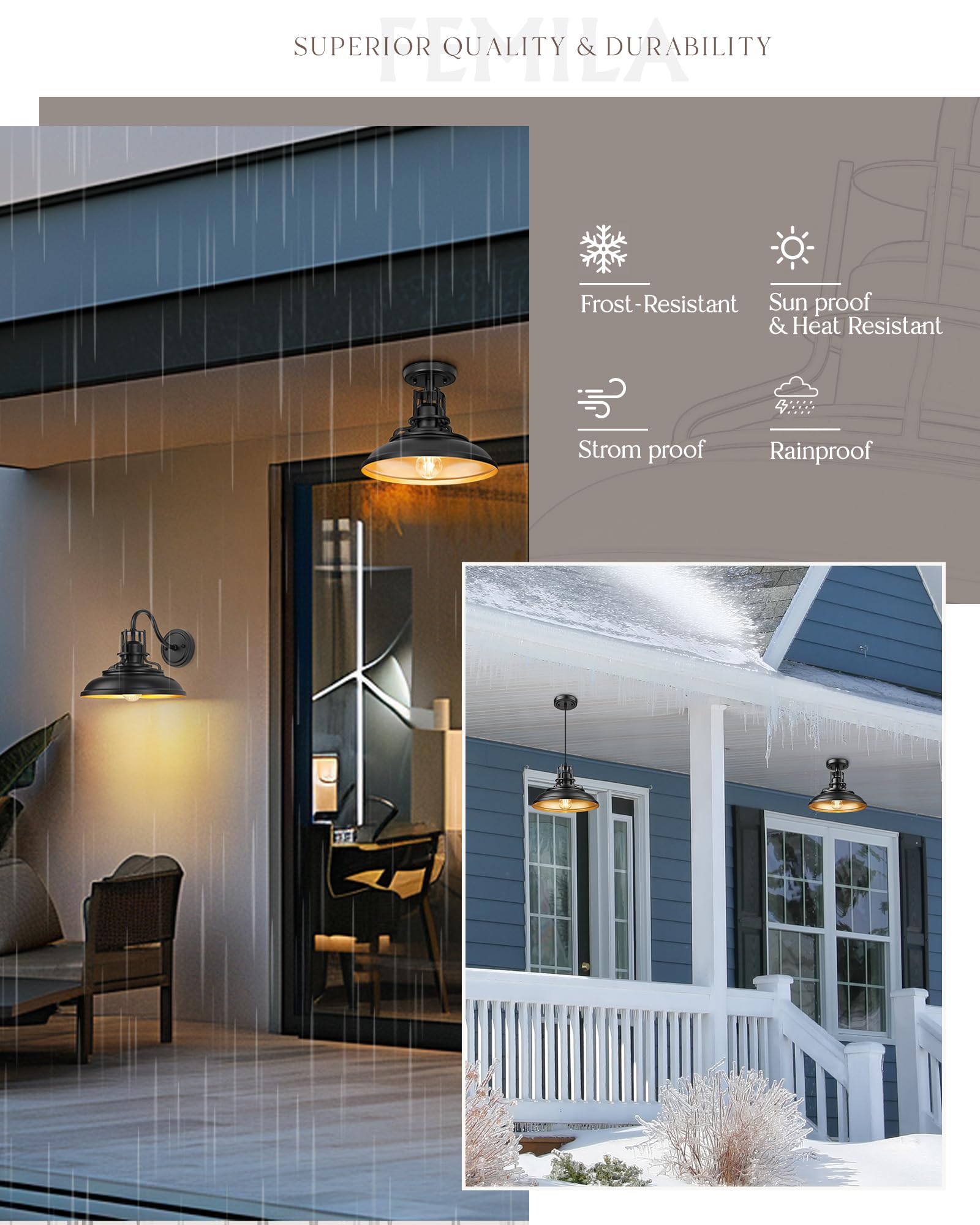 Femila Industrial Semi Flush Mount Ceiling Light  12 Farmhouse Front Porch Ceiling Lighting Fixture  2 Pack Outdoor Flush Mount Porch Light For Entryway  Hallway  Kitchen  4Fy15-F-2Pk Bk-1