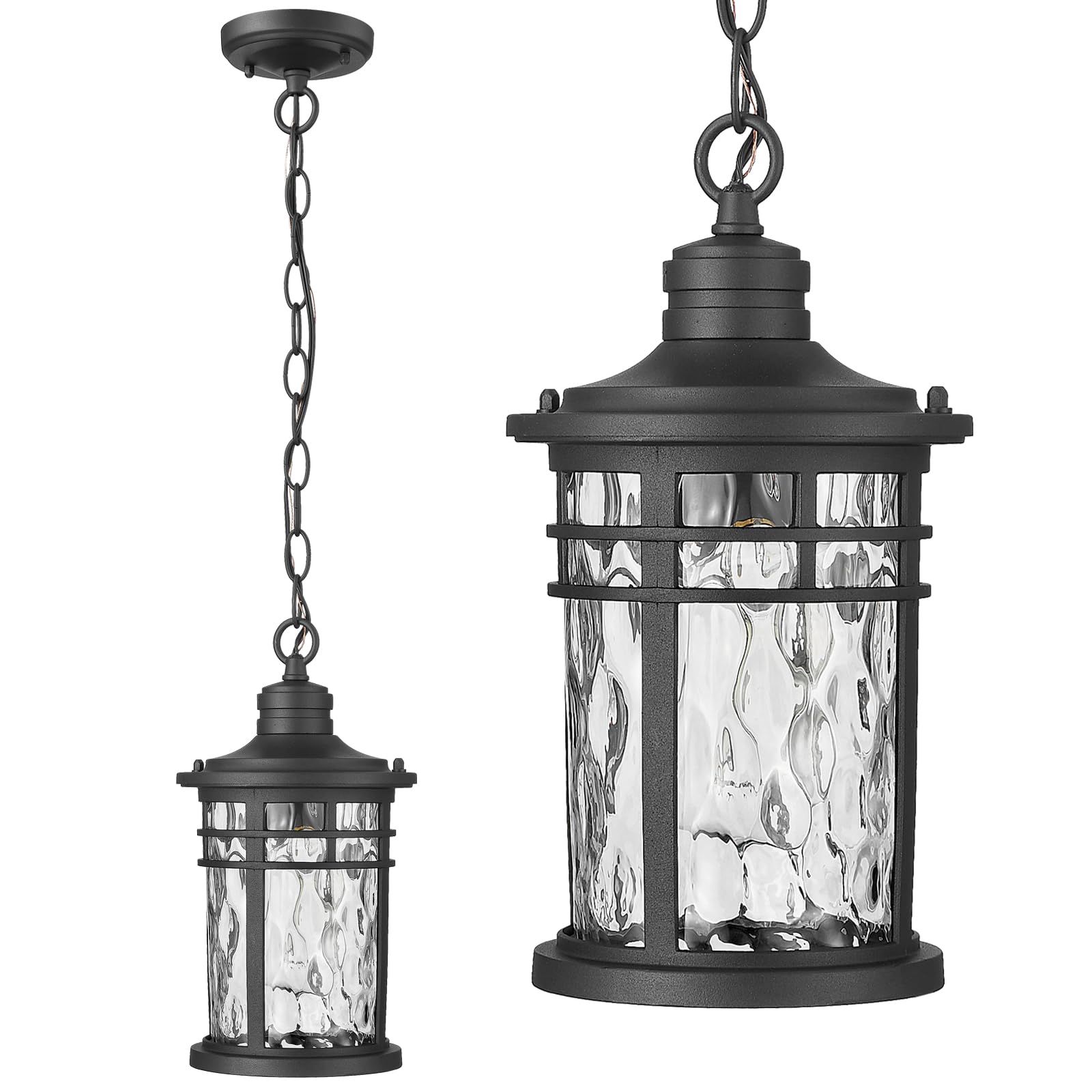 Naxttii Outdoor Pendant Lights for Porch Aluminum Hanging Porch Light with Water Ripple Glass Hanging Lantern for Front Patio Ga
