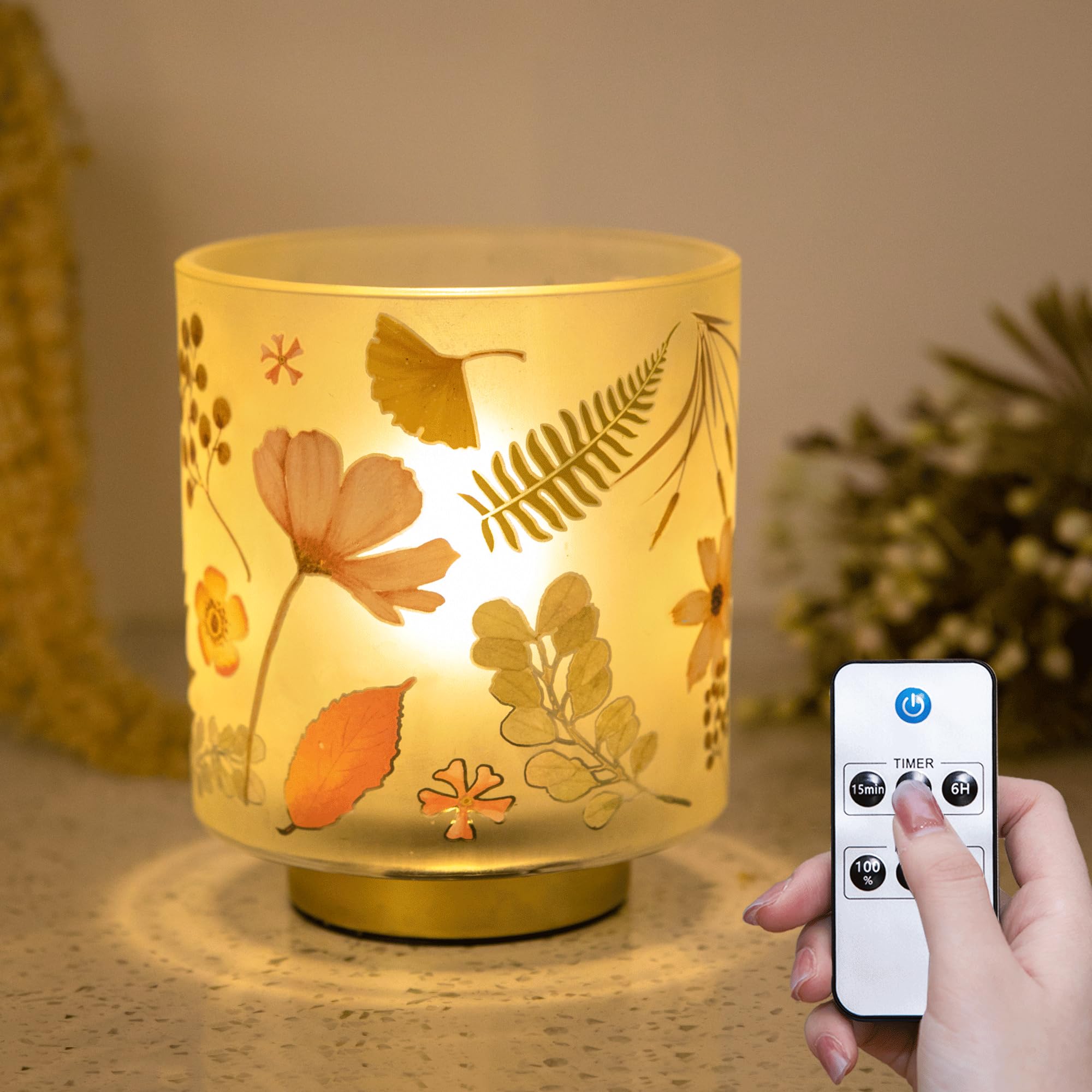 ULAROOM Battery Operated Small Lamp with Remote Control, Cordless Table Lamps with Timer, Portable Dimmable Brightness Bird Patt