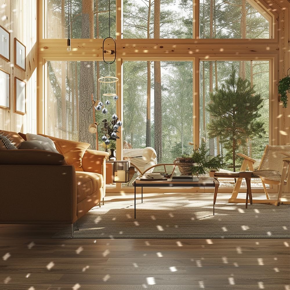 Bochino Disco Ball Spiral Spinner Ball, 32 Mobile Mirror Disco Ball with Bamboo Circle for Indoor Outdoor Home Decoration, Garde