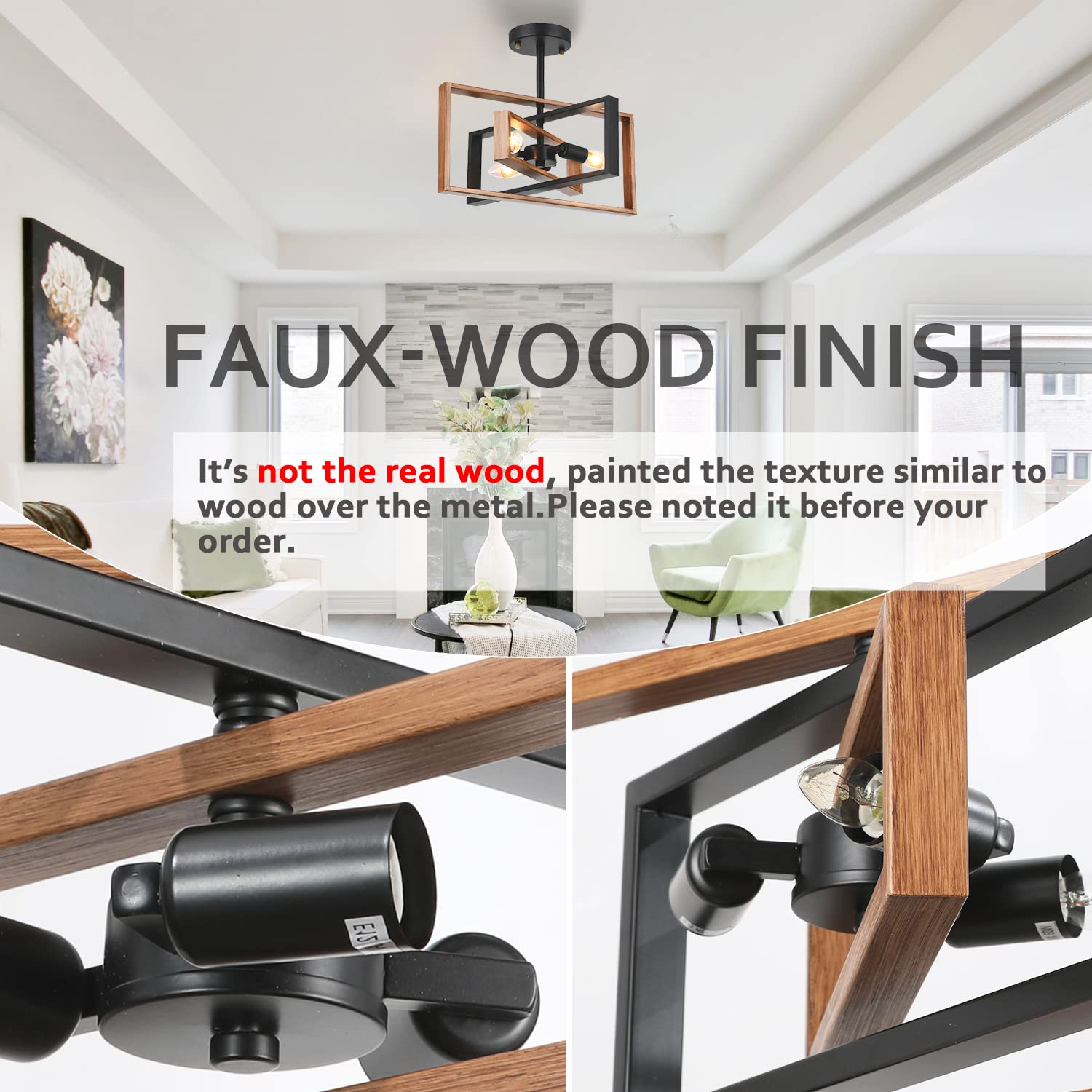 Capslpad Industrial Rectangle Ceiling Light Rustic Retro Farmhouse Rotatable Flush Mount Ceiling Light Fixture for Kitchen Dinin