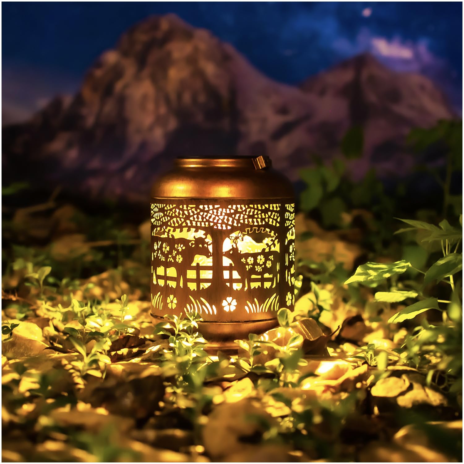 Cow Solar Lanterns Outdoor Waterproof Hanging Solar Lights Cow Gifts For Women Men Mom Metal Decorative Led Outdoor Lanterns For