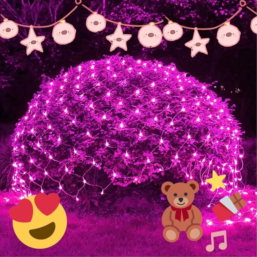 JMEXSUSS 200 LED Net Lights Outdoor, Waterproof Pink Mesh Lights, 8 Modes, 9.8ft x 6.6ft, Model EXS-N-0200