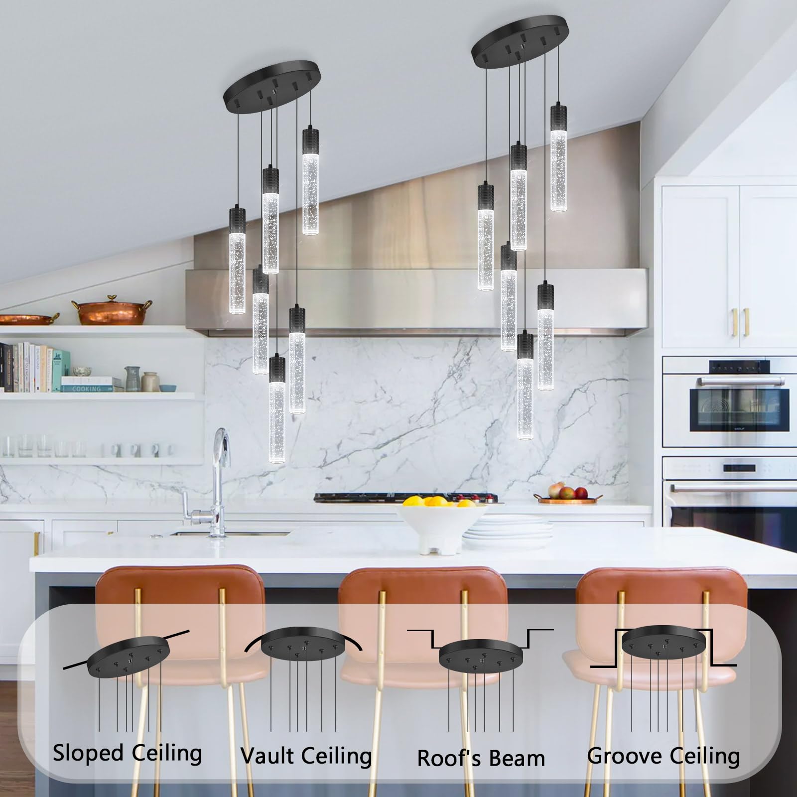 Modern Pendants Light For Kitchen Island Crystal Mini Chandeliers Dining Room Led Pendant Lighting Fixture High Ceiling Hanging Lights Bedroom Island Kitchen Foyer 6000K White Light Fixtures Black
