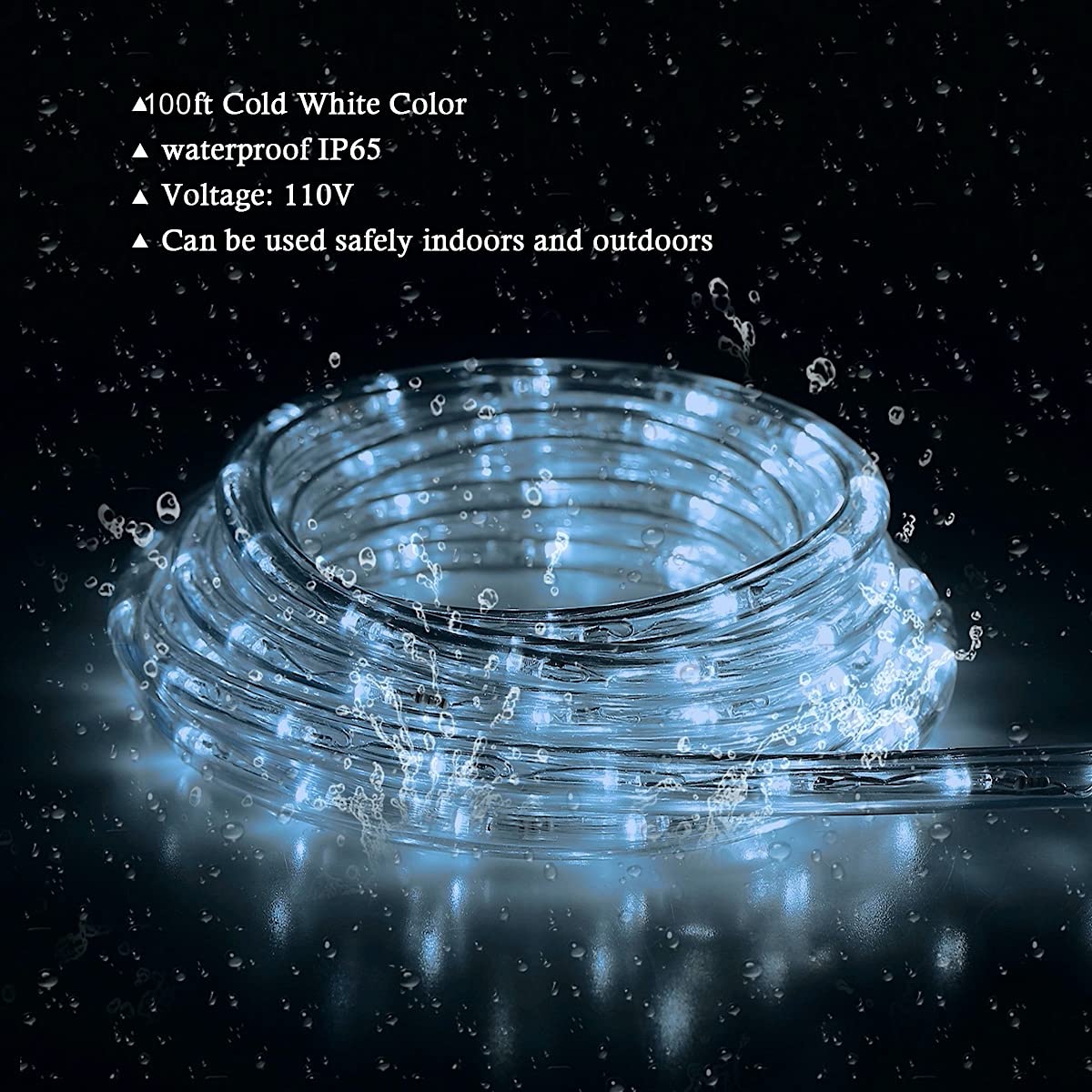 Tuanchuanrp 100Ft Led Rope Lights - Waterproof Cold White Outdoor String Lights For Decor