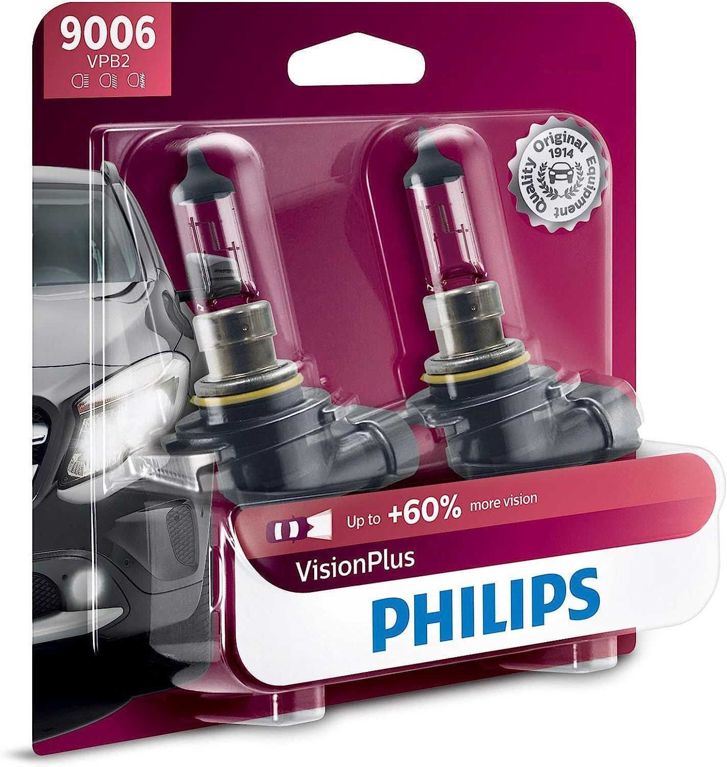 Philips 9006 Visionplus Upgrade Headlight Bulb With Up To 60% More Vision, 2 Count (Pack Of 1)