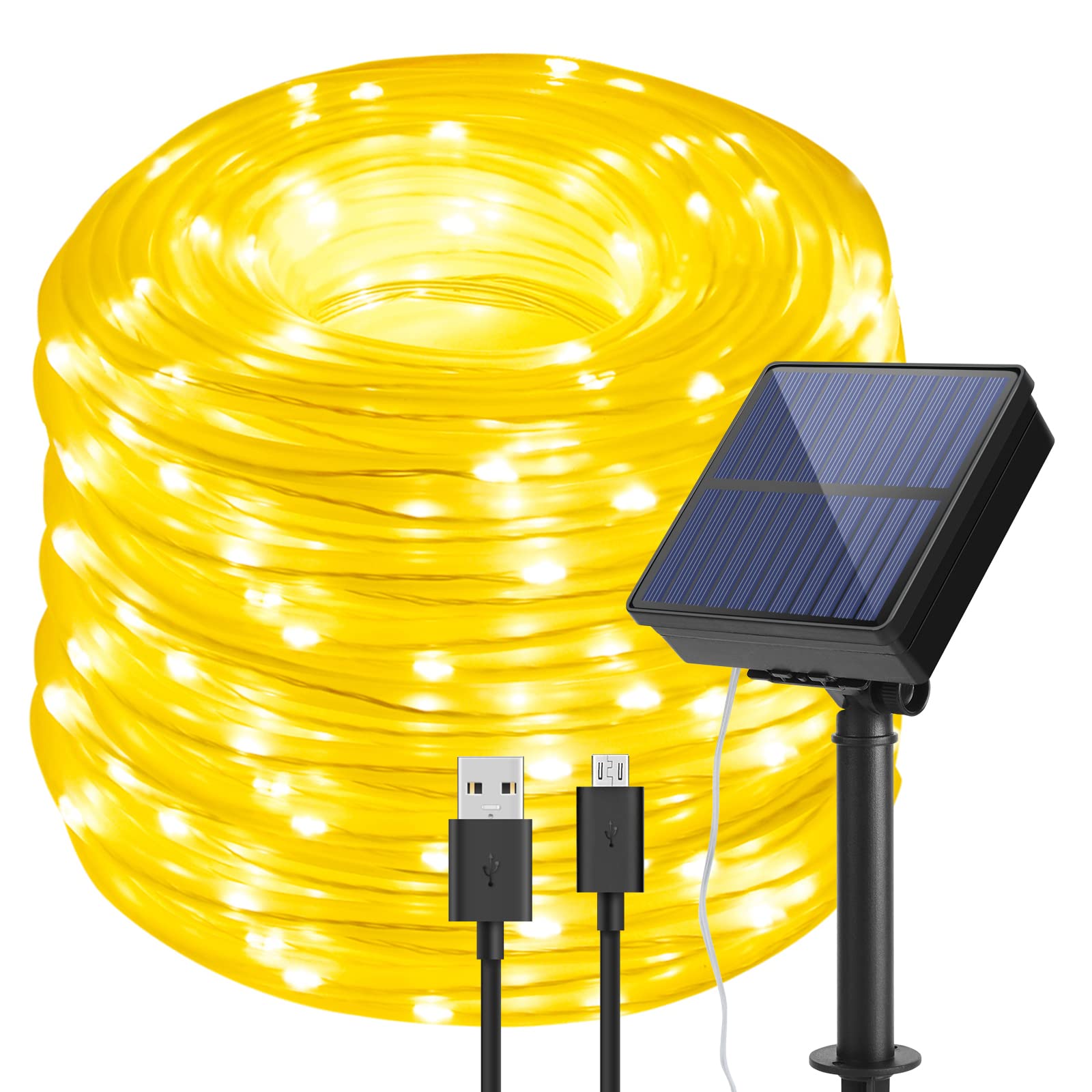 IMAGE 8 Modes Solar Rope Lights Outdoor String Lights 78.7 Feet 20M Waterproof 200LED for Indoor Outdoor Garden Party Patio Lawn