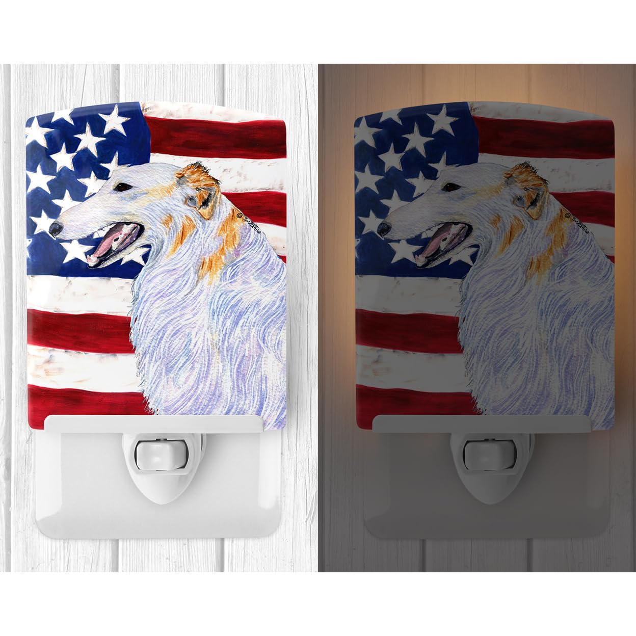 Carolines Treasures Ceramic Night Light, USA American Flag, Borzoi, 6x4x3 inches, Model SS4231CNL, Ideal for Bedroom and Bathroom
