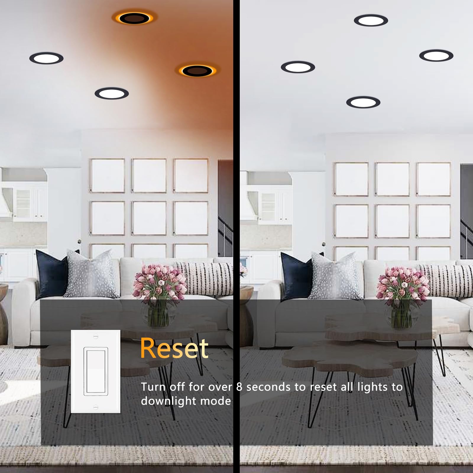 Cycevsun 6 Pack Black Recessed Lights 6 Inch With Night Light, Canless Ultra Thin Wafer Downlight Indoor Outdoor Exterior Soffit