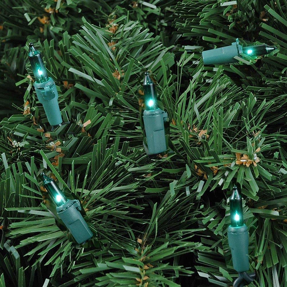 Novelty Lights 100 Light Green Christmas Mini String Light Set, Green Wire, Indoor/Outdoor Ul Listed, 50' Long